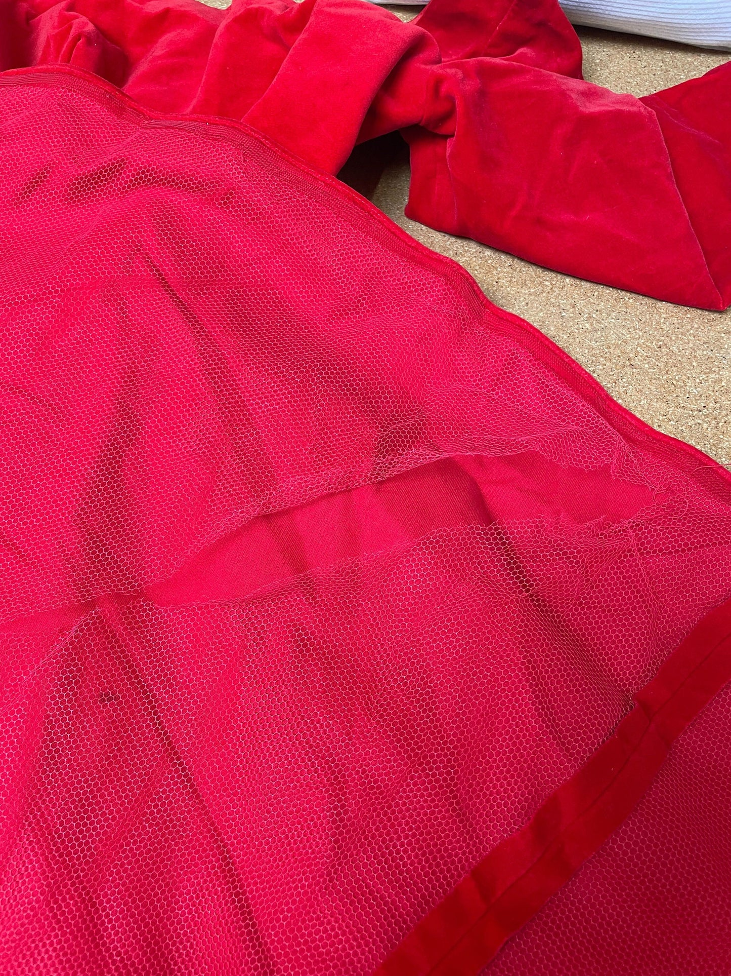 1960s Red Velvet Party Dress High Waist Fit and Flare 3/4 Sleeve Extra Small