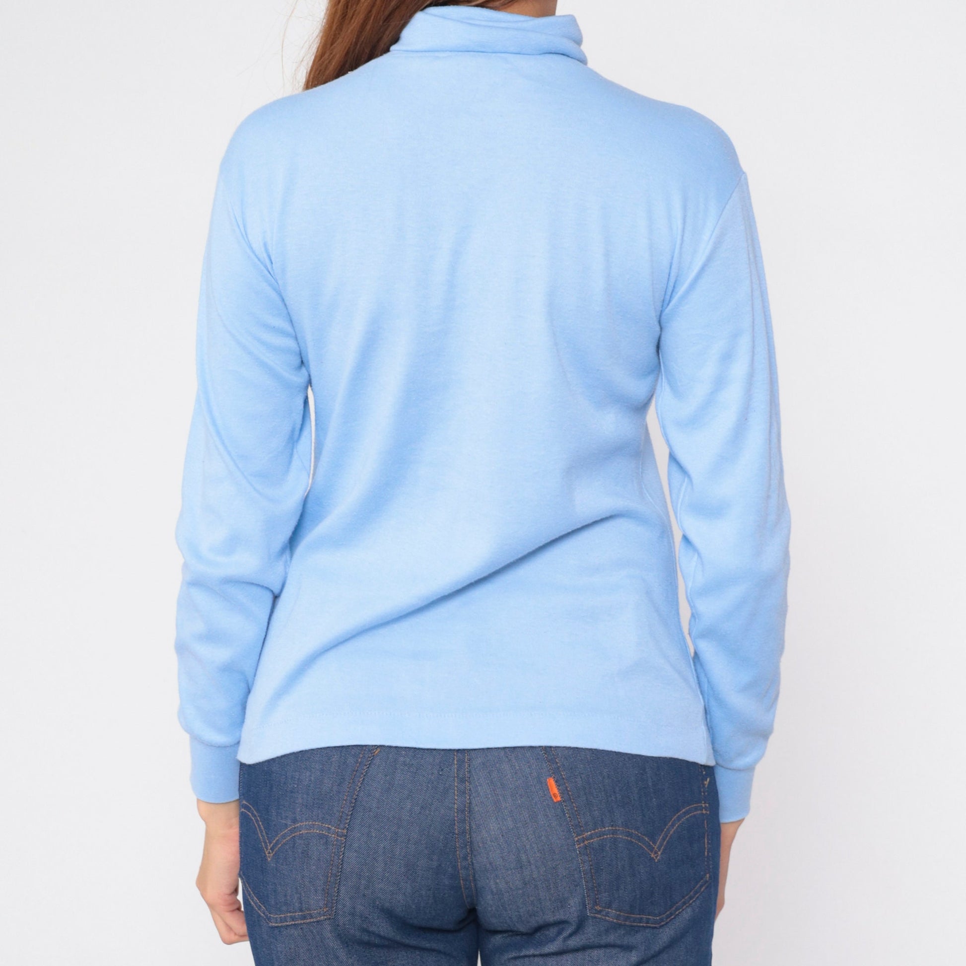 90s Baby Blue Turtleneck Long Sleeve Pullover Top Medium M