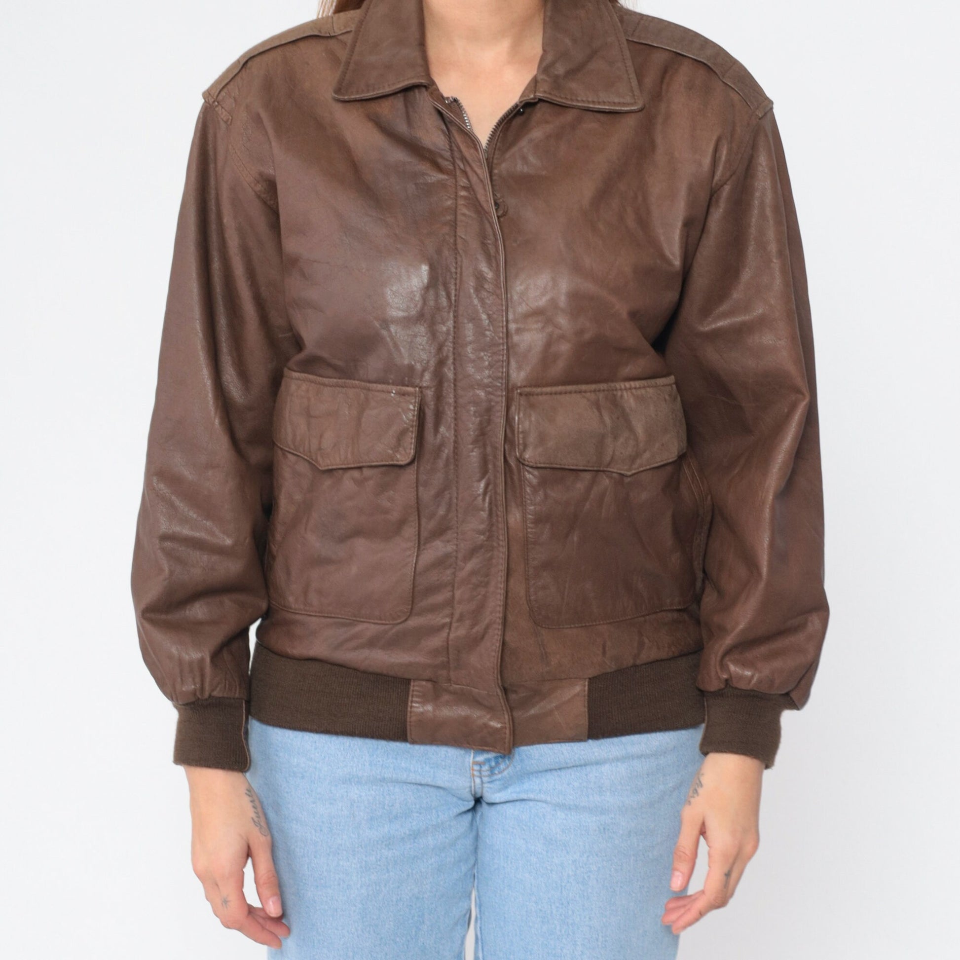 90s Georgetown Leathers Brown Leather Bomber Jacket Small S