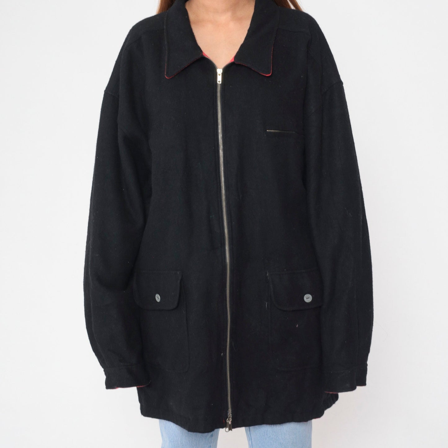 90s Marlboro Reversible Windbreaker Jacket Black Red Wool XXL