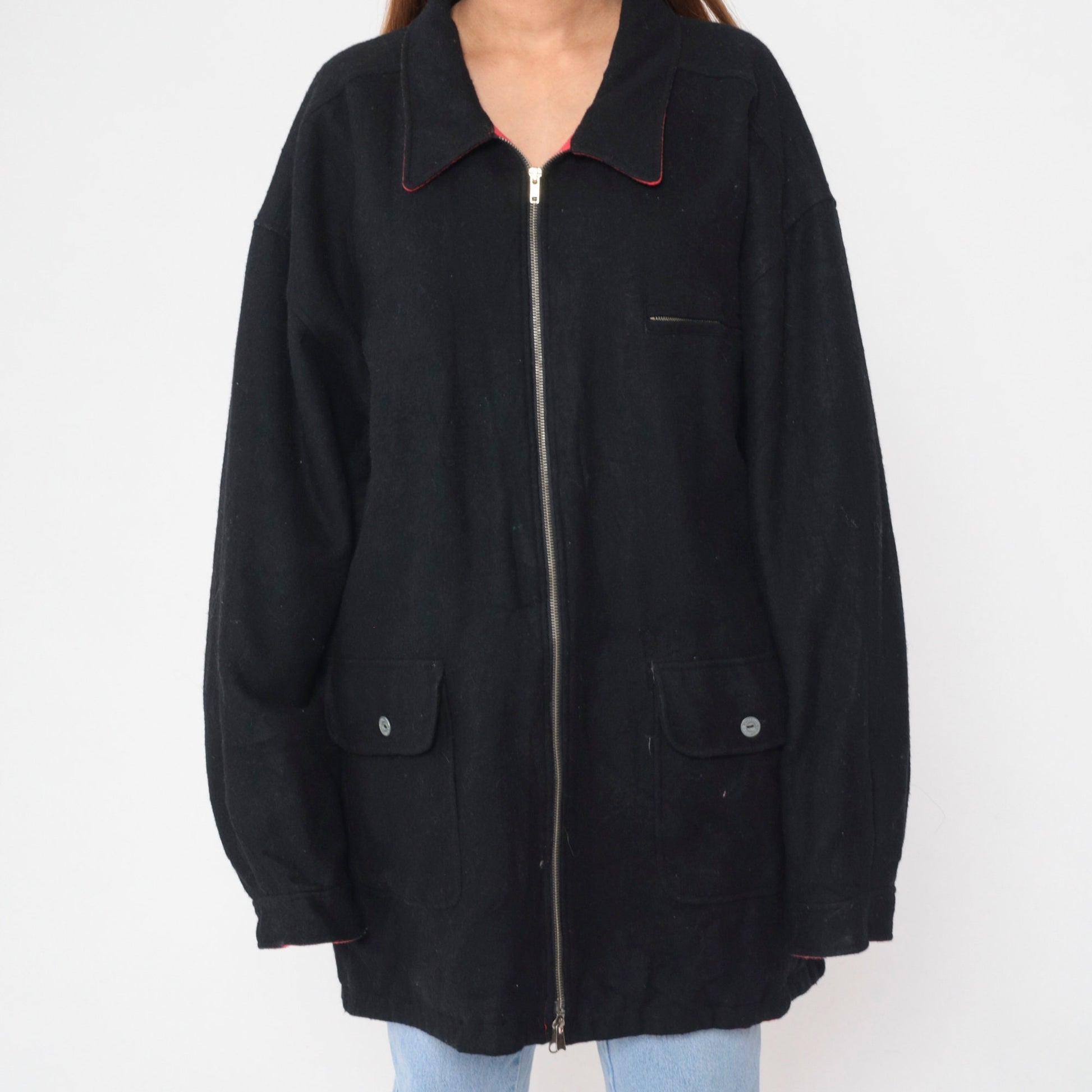 90s Marlboro Reversible Windbreaker Jacket Black Red Wool XXL