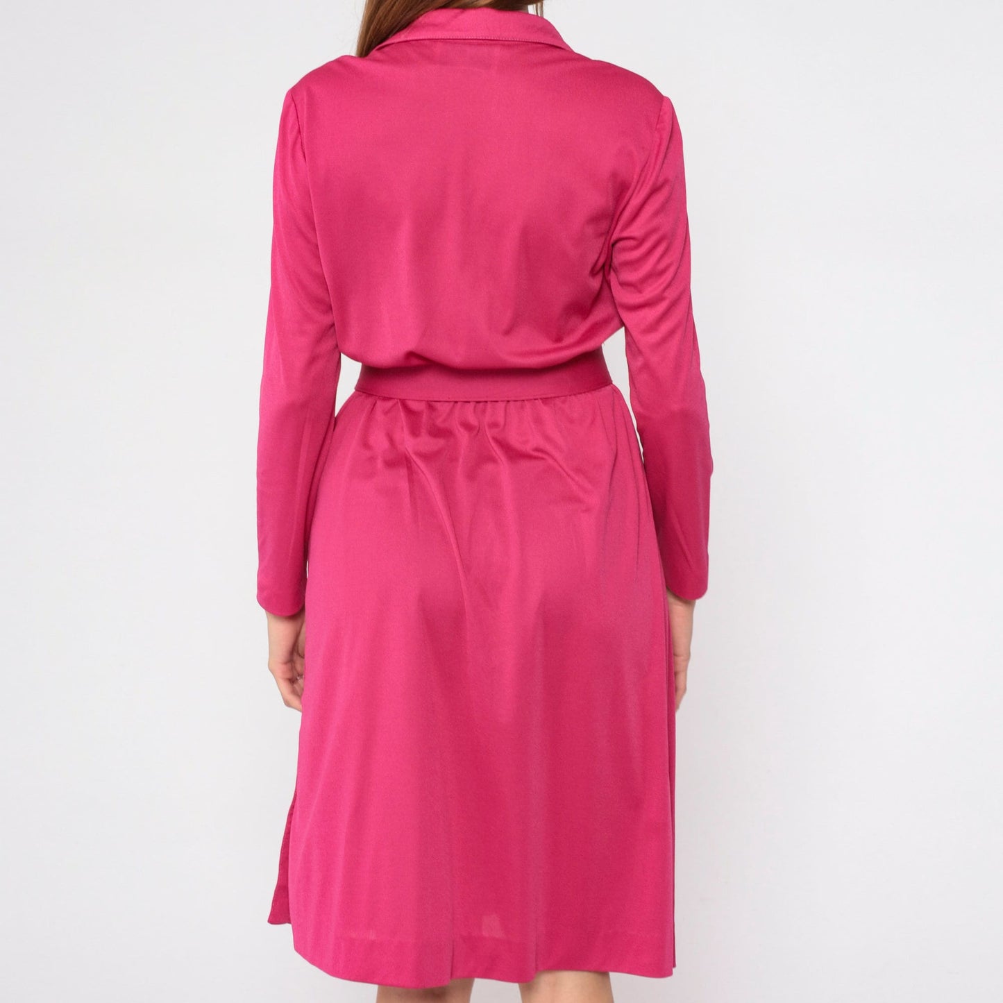 70s Leslie Faye Midi Dress Pink Blouson Long Sleeve Belted Small