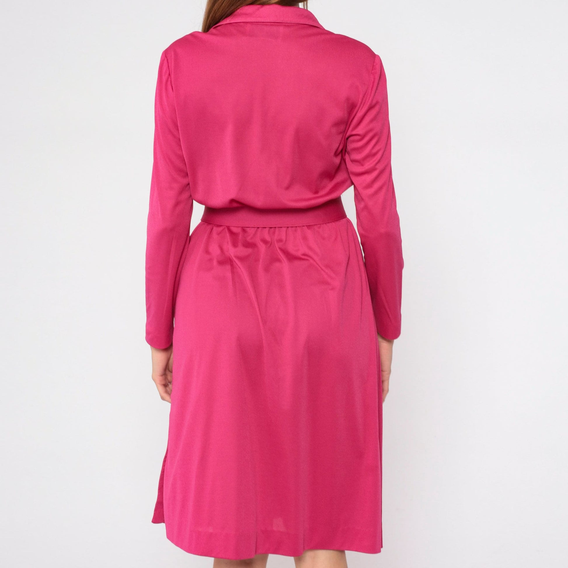 70s Leslie Faye Midi Dress Pink Blouson Long Sleeve Belted Small