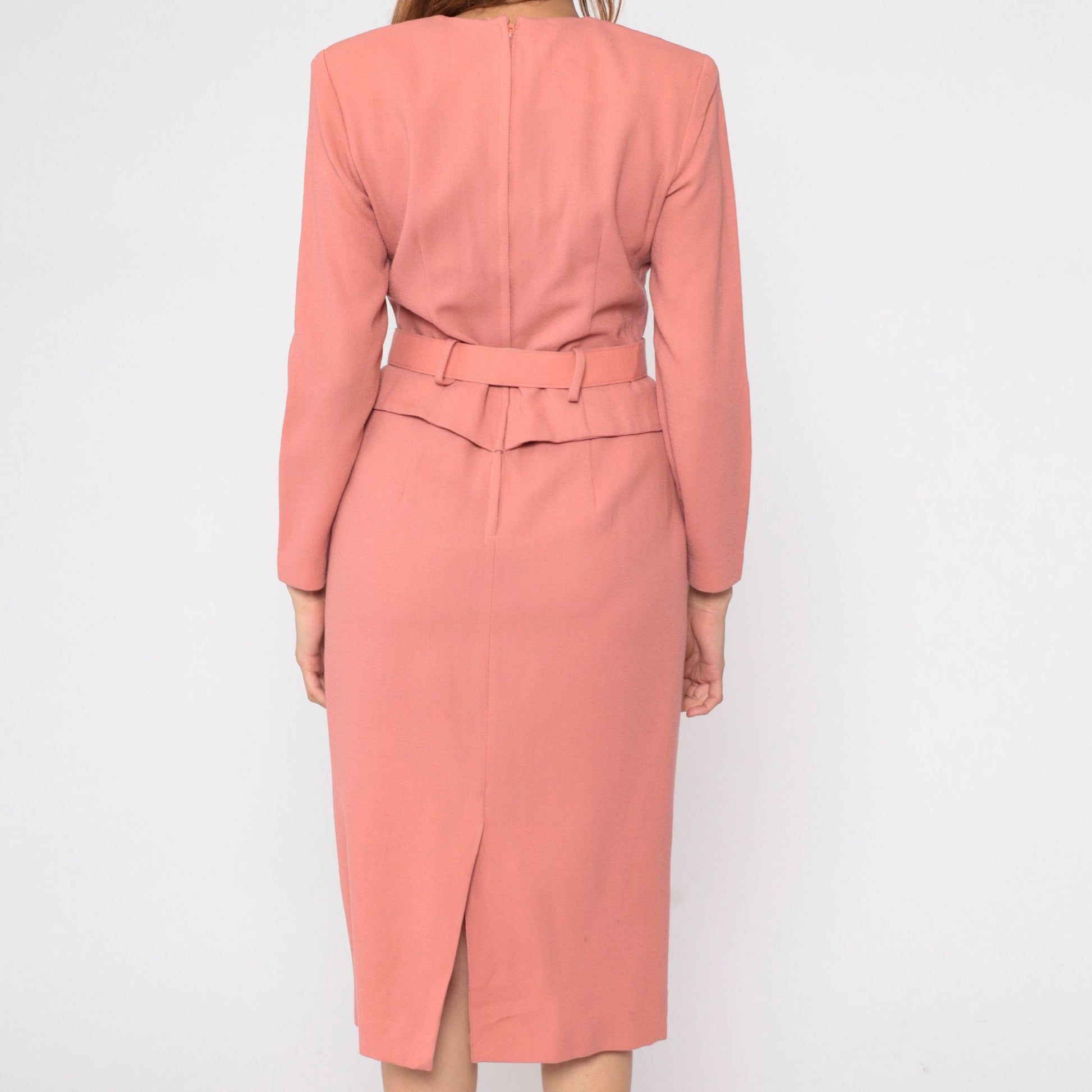 80s Talbots Salmon Pink Secretary Dress Midi Attached Jacket Small