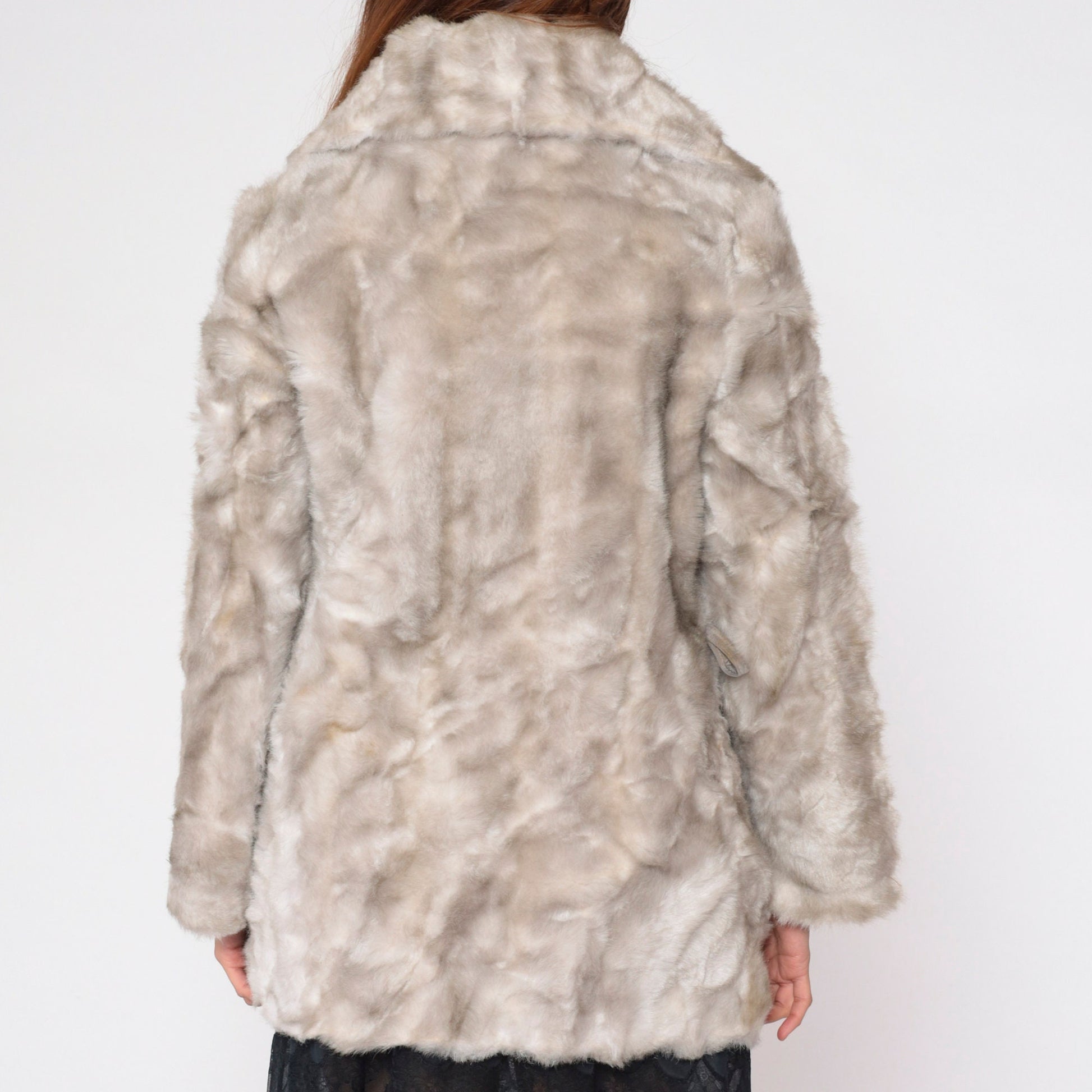 70s Sears Grey Faux Fur Coat Button Front Small