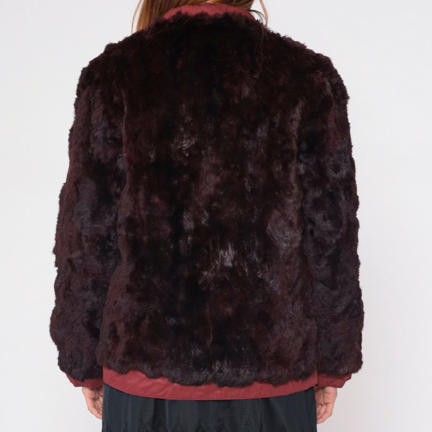 80s Burgundy Fur Double Breasted Pea Coat Reversible Medium