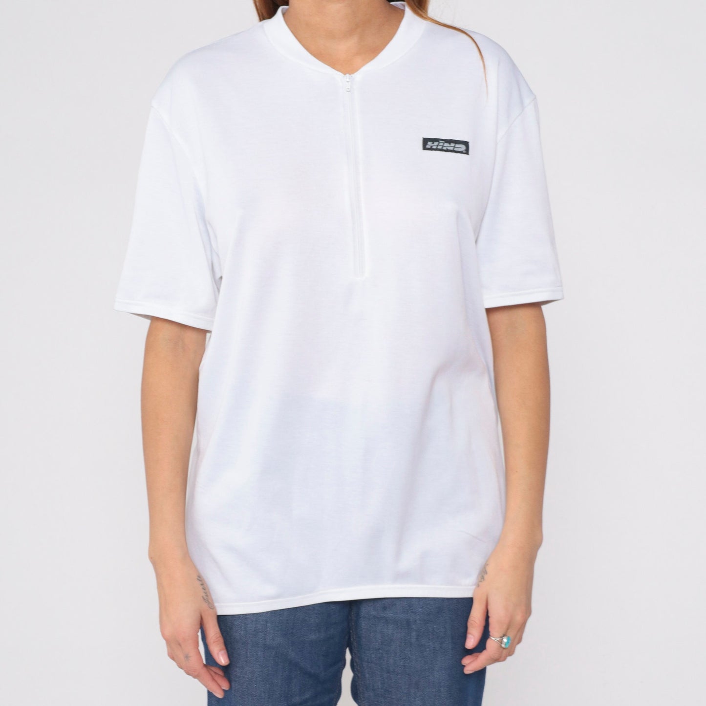 90s Hind Cycling Jersey White Quarter Zip Bike Shirt Large XL