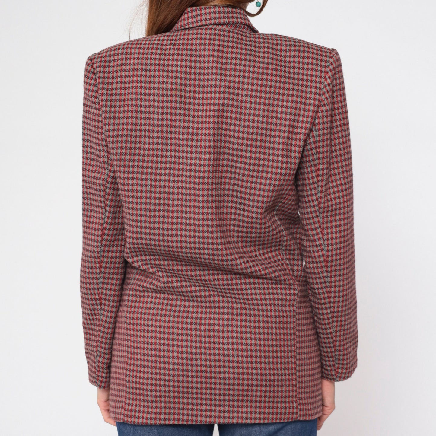 90s Rampage Plaid Blazer Red Grey Checkered Wool Blend Small
