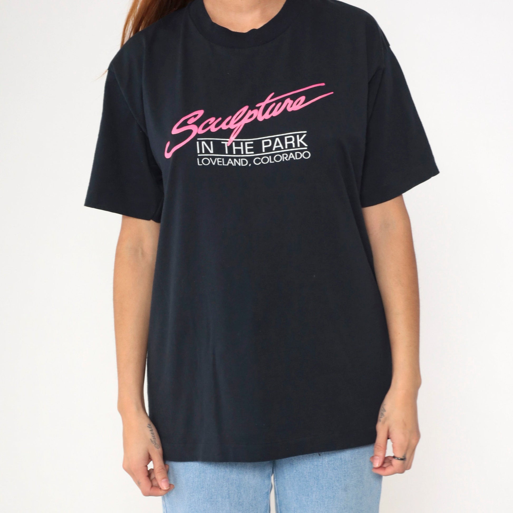 90s Sculpture In the Park Loveland Colorado Graphic Tee Black Neon Large L