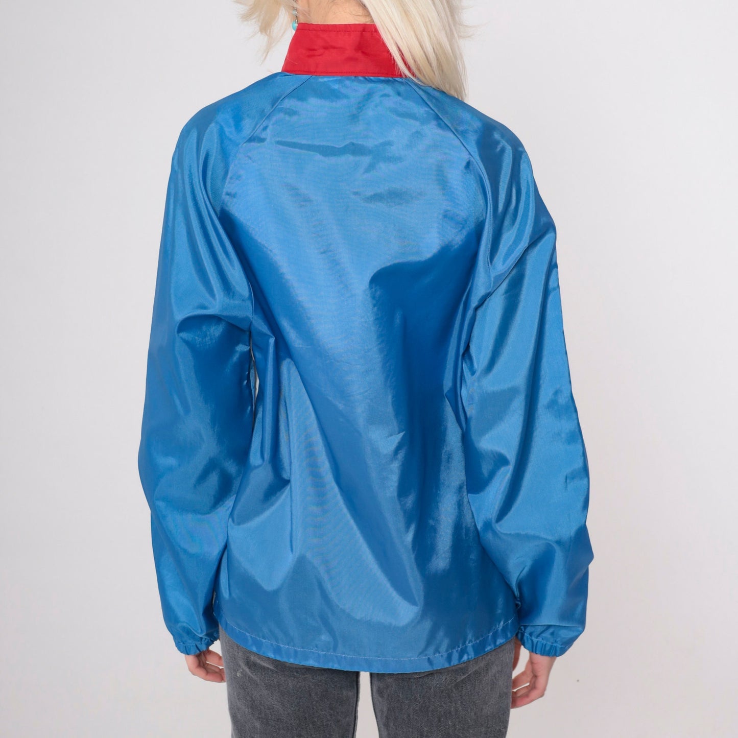 80s Baseball Windbreaker Jacket Blue White Colour Block Raglan Medium