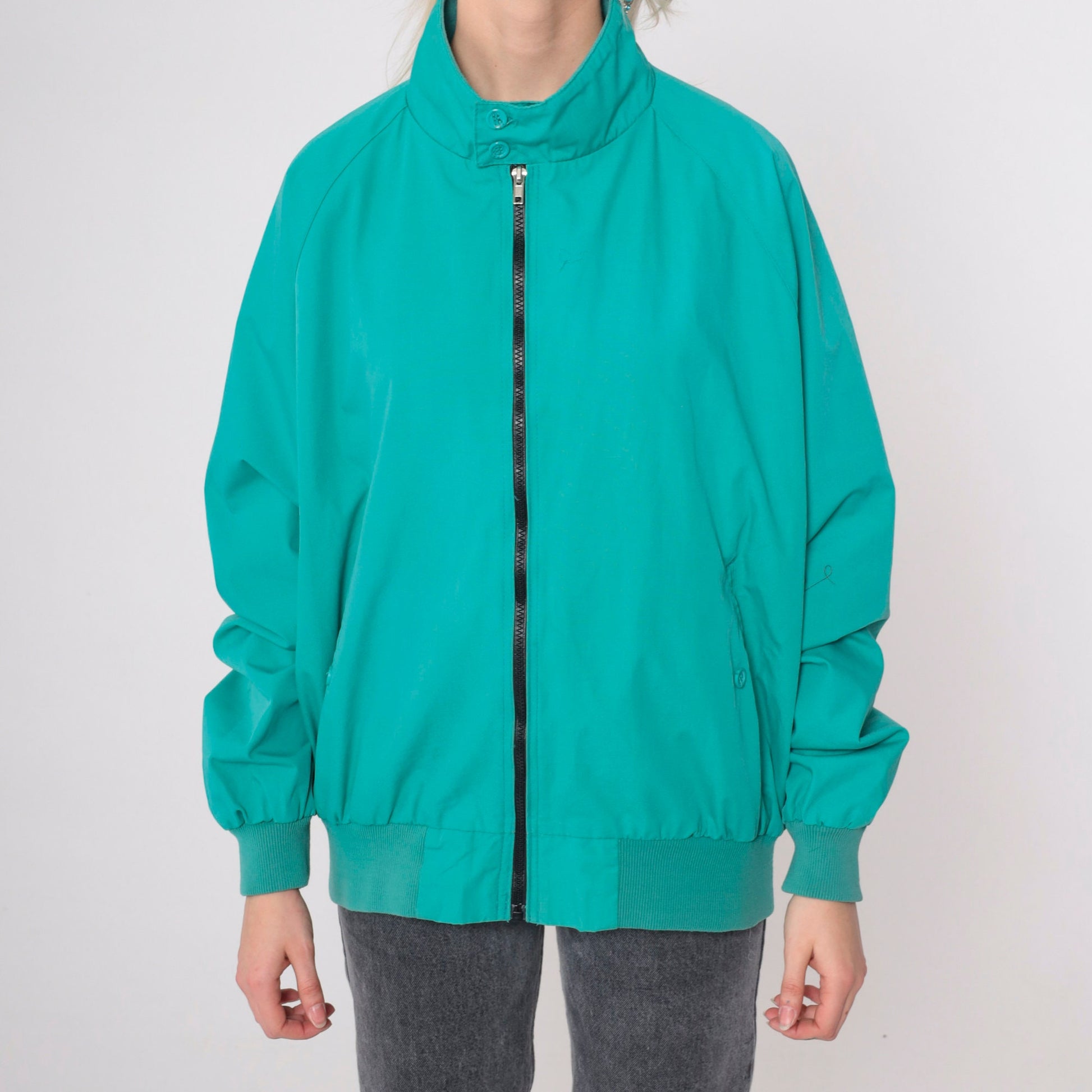 90s Field & Stream Teal Windbreaker Jacket Plaid Lined Zip Up Extra Large
