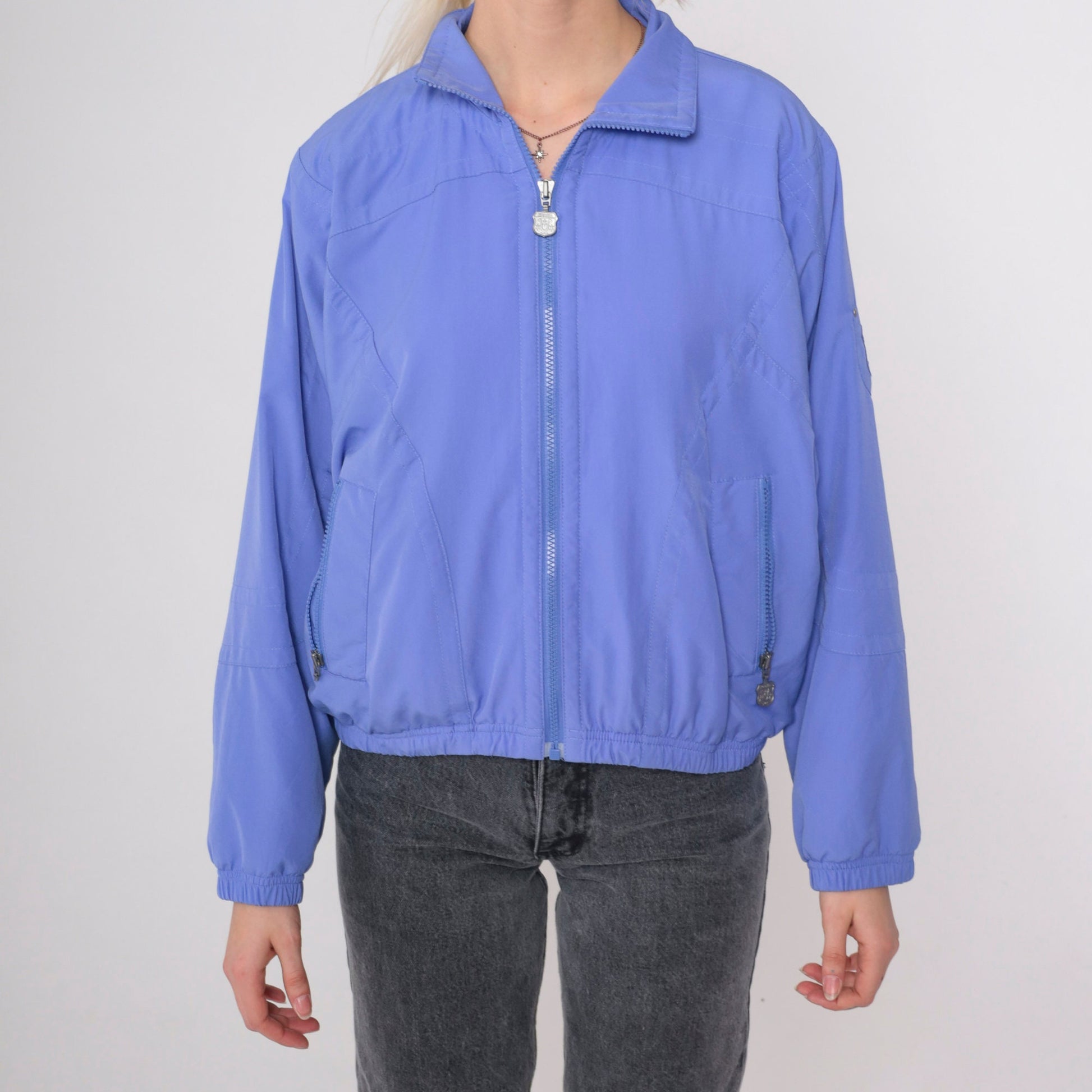90s Periwinkle Windbreaker Jacket Nylon Cropped Track Small