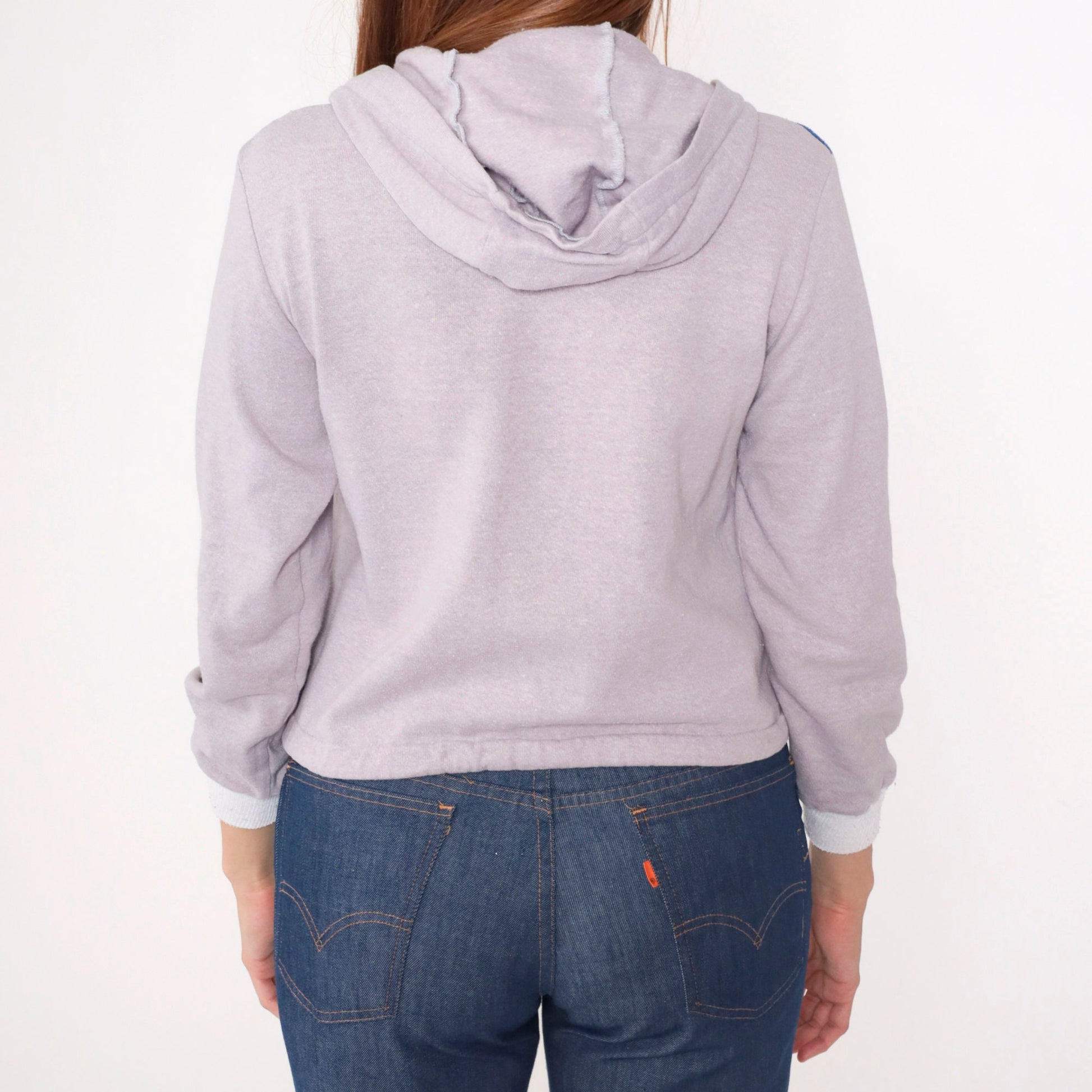 80s Aspen Hooded Track Jacket Grey Velour Striped Zip-Up Hoodie Small