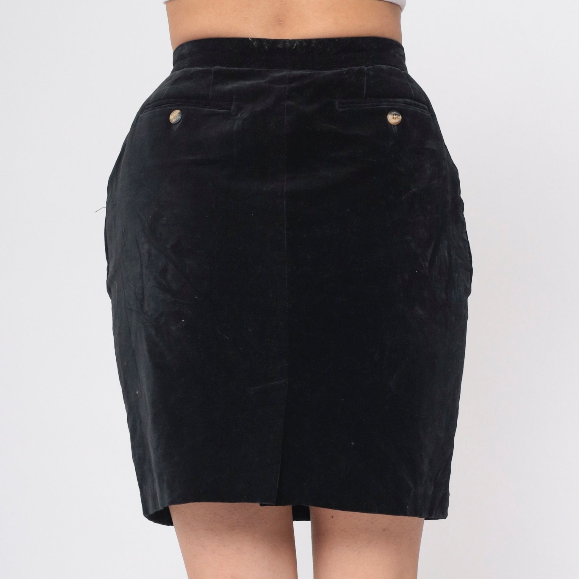 90s Tommy Hilfiger Black Velvet Pencil Skirt High Waisted Mini Small
