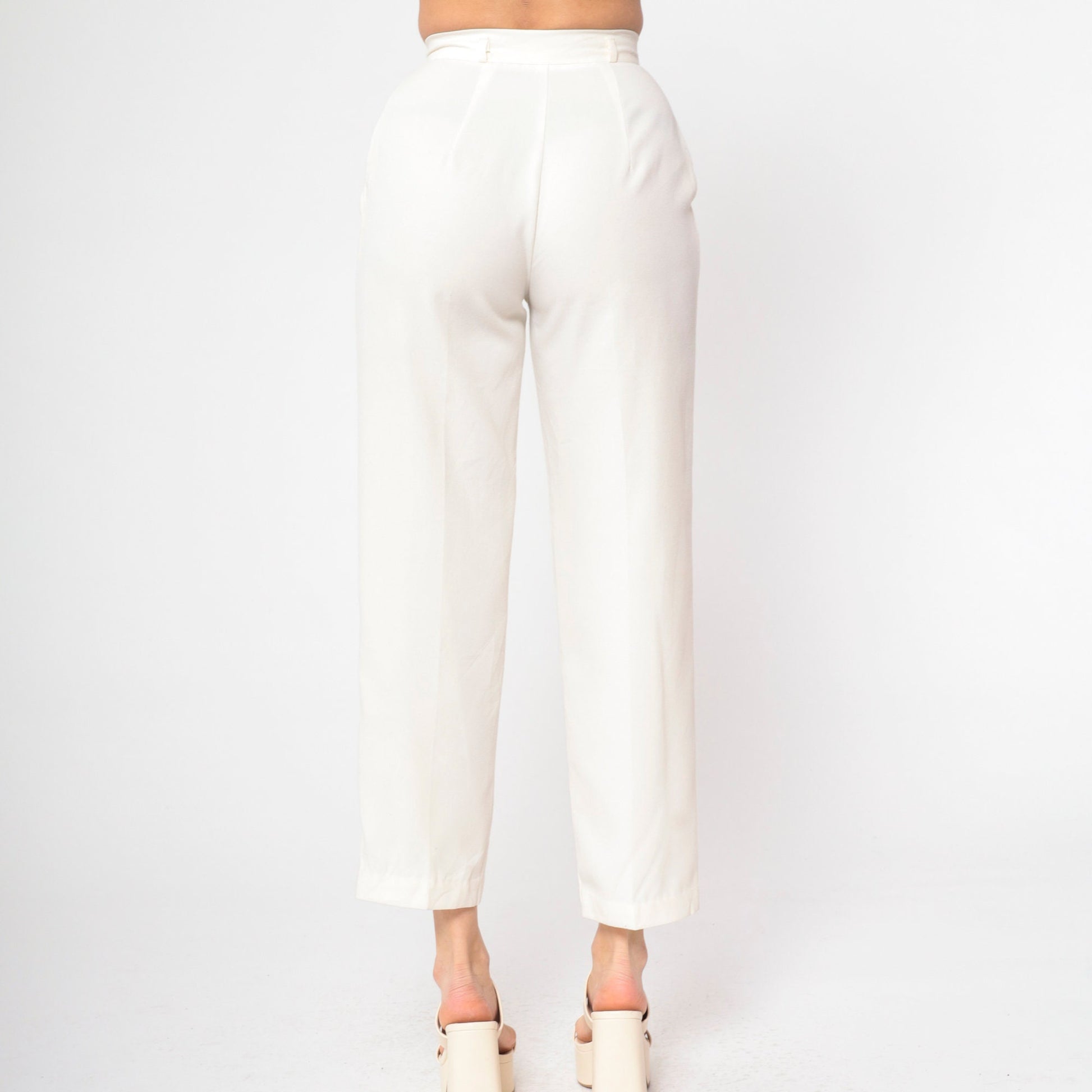 80s Off-White Pleated High-Waisted Straight Leg Trousers Extra Small