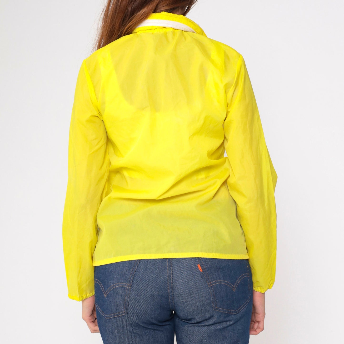 70s Yellow Nylon Windbreaker Jacket Semi-Sheer Zip-Up Extra Small