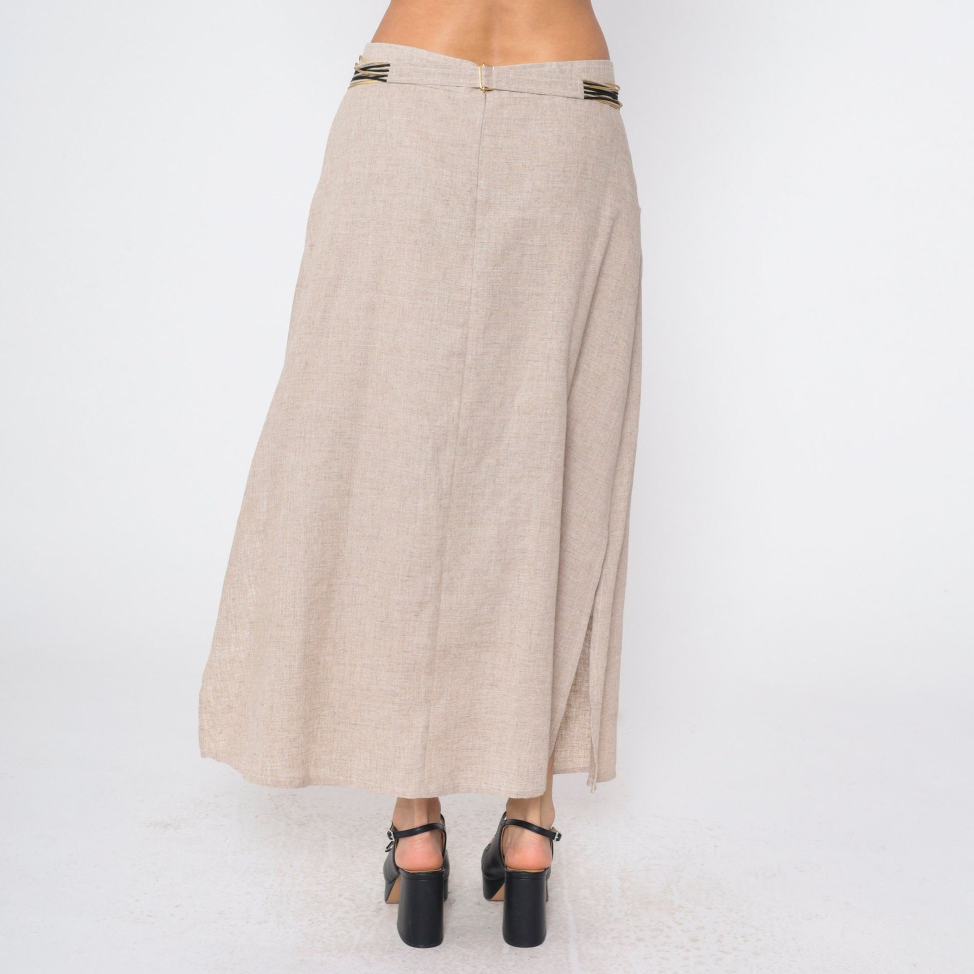 90s Joseph Ribkoff Leopard Print Maxi Skirt Tan Gold Studs Large L