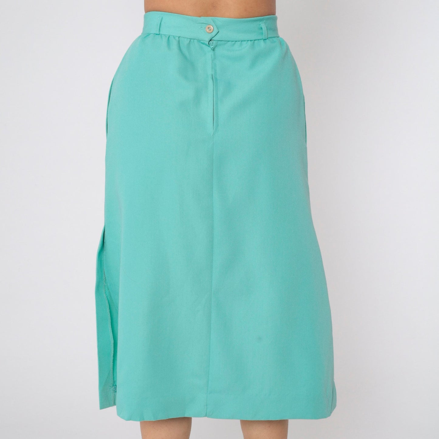 80s Seafoam Midi Pencil Skirt High Waist Side Slit Small