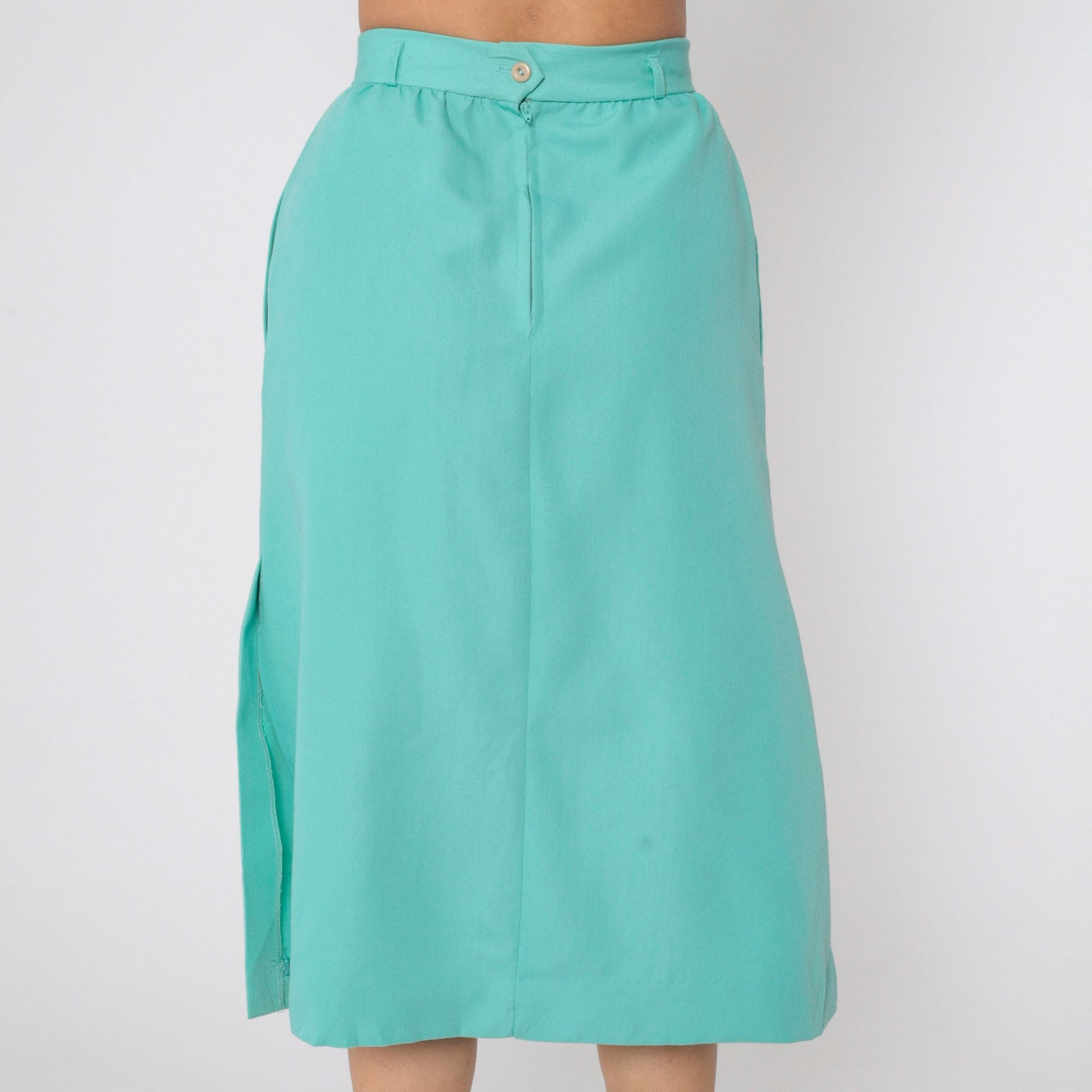 80s Seafoam Midi Pencil Skirt High Waist Side Slit Small