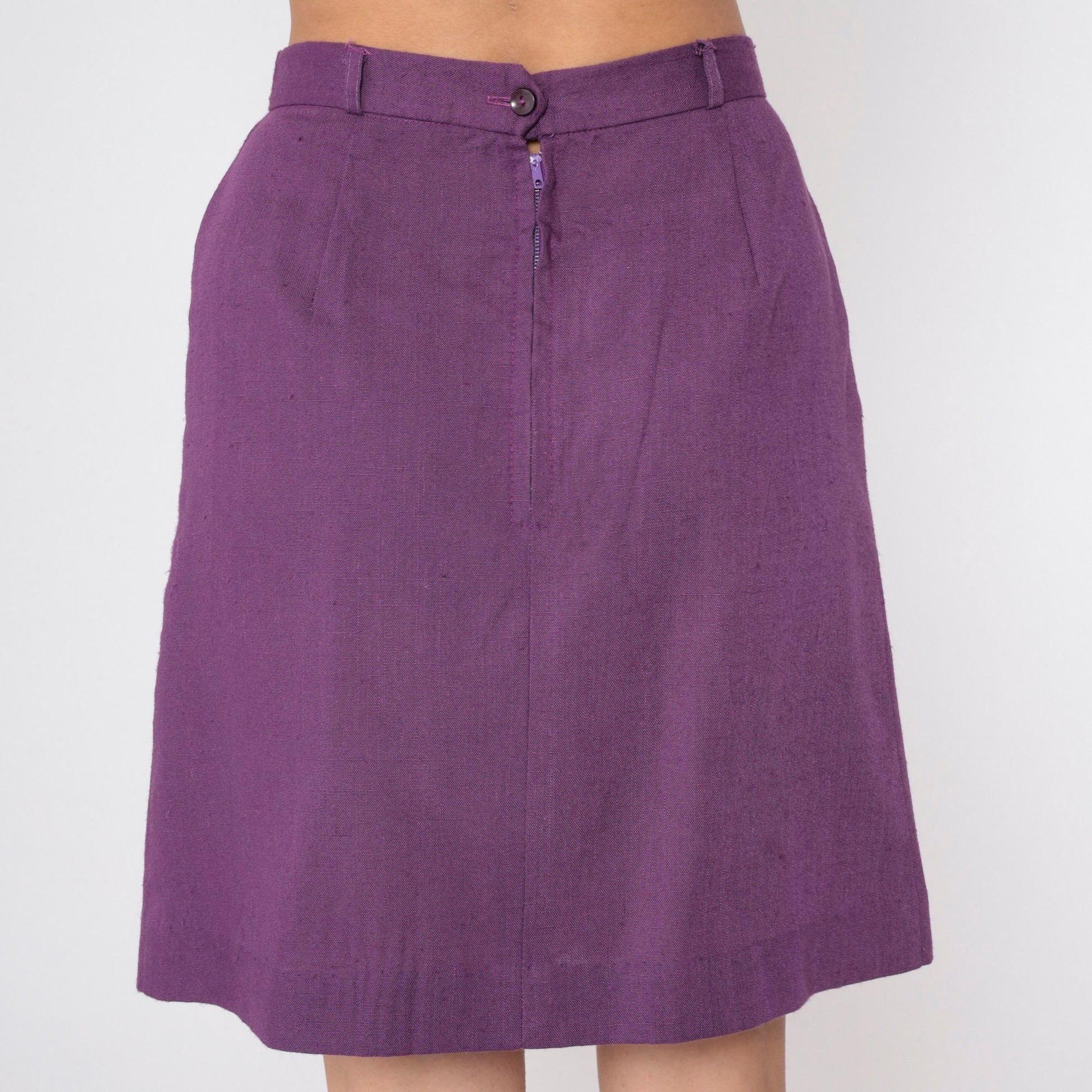 80s Purple Pencil Skirt High Waist Pleated Button Front Mini Medium