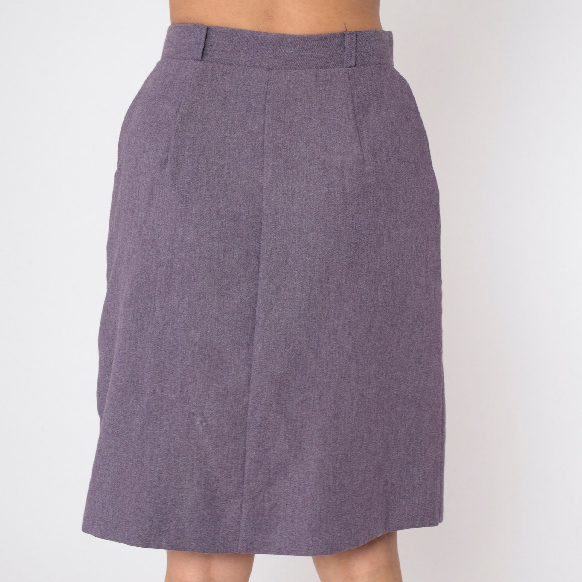 80s Purple Button-Front Pencil Skirt High Waist Knee Length Medium