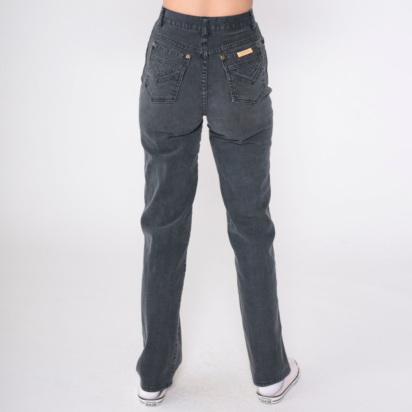 90s Black High-Waist Slim Straight Jeans Faded Denim Small 27