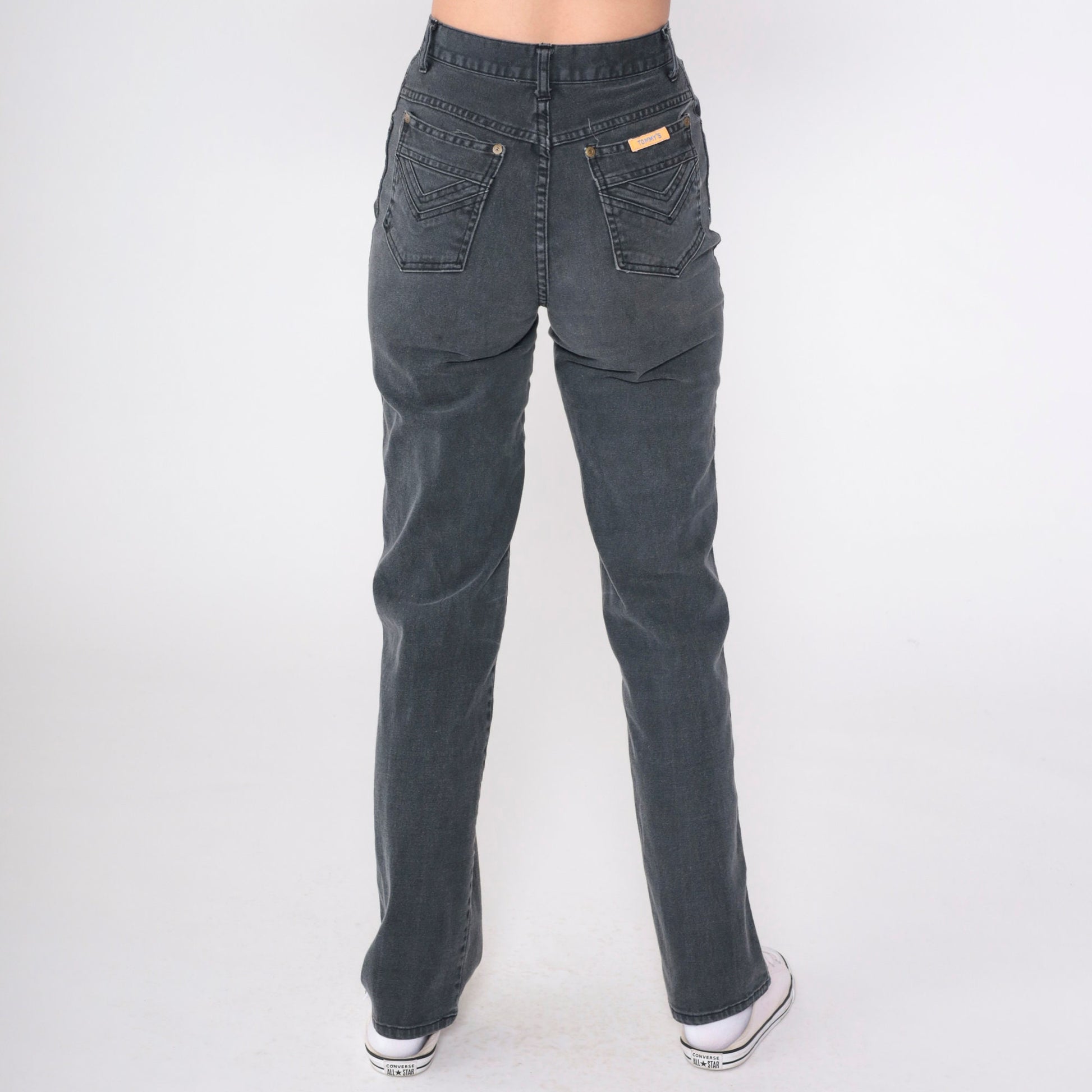 90s Black High-Waist Slim Straight Jeans Faded Denim Small 27