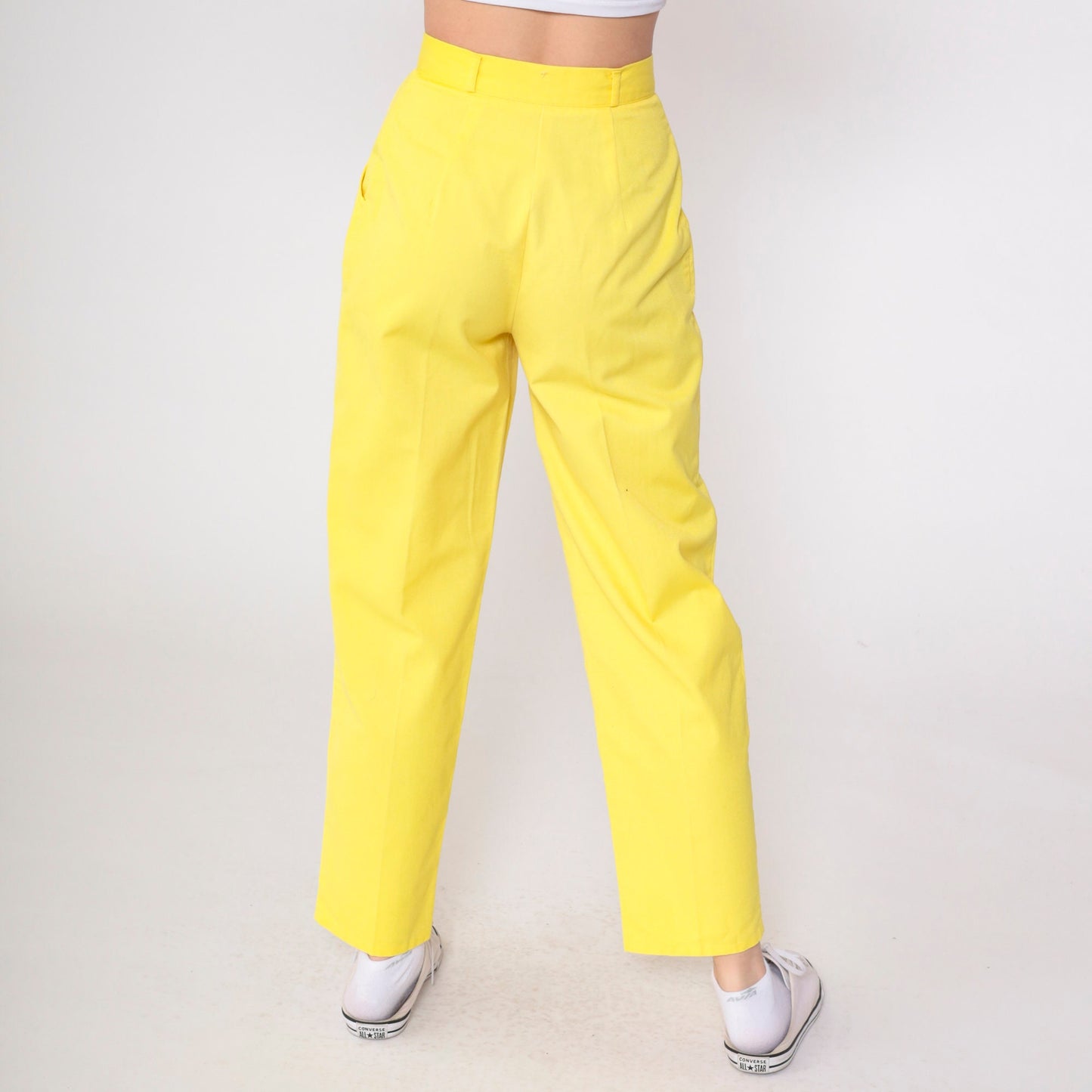 80s Yellow High-Waisted Pleated Tapered Trousers Extra Small