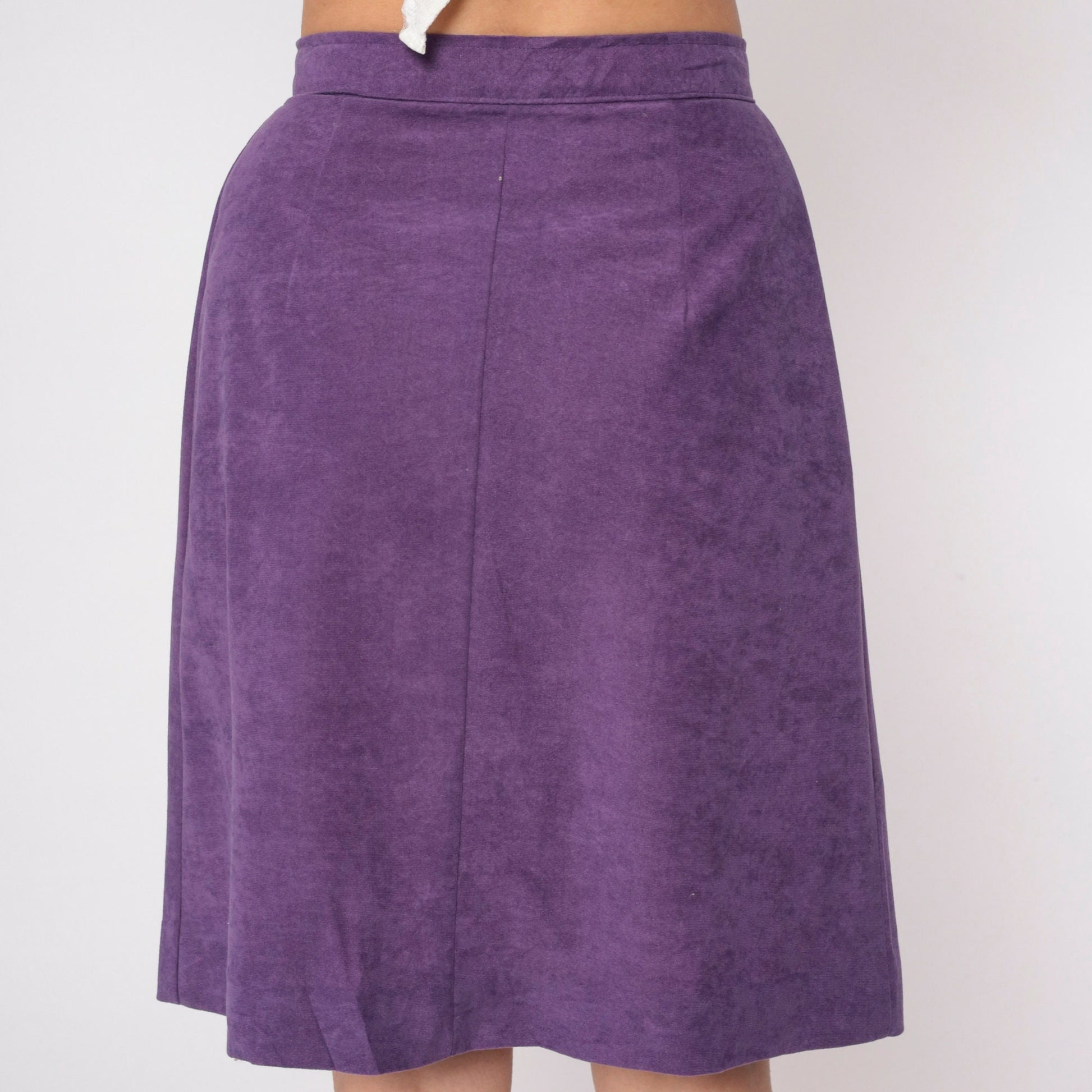 80s Purple Mini Skirt High Waisted Button Front Pencil Small S