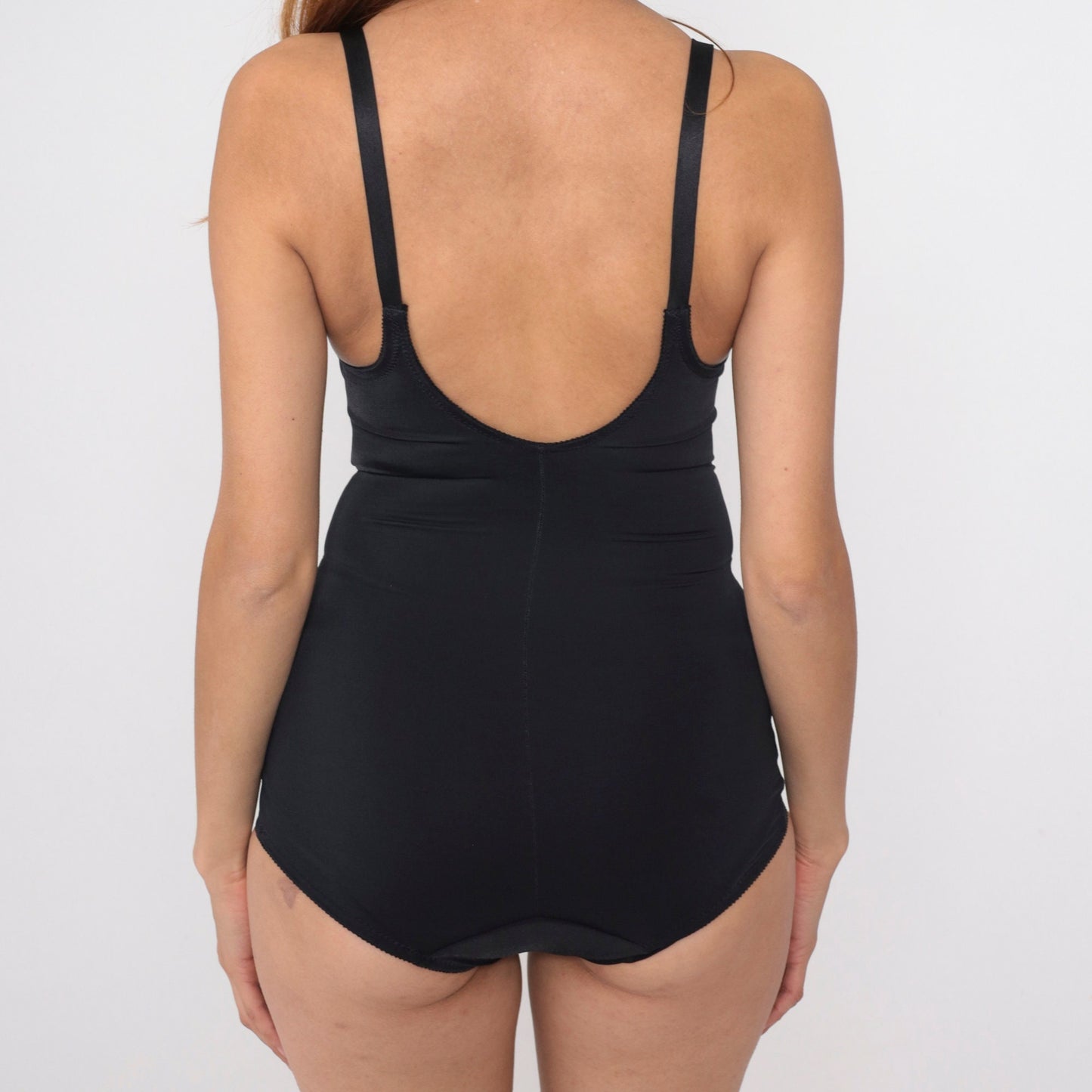 80s Black Lace Shapewear Bodysuit Girdle Underwire Spaghetti Strap 36B