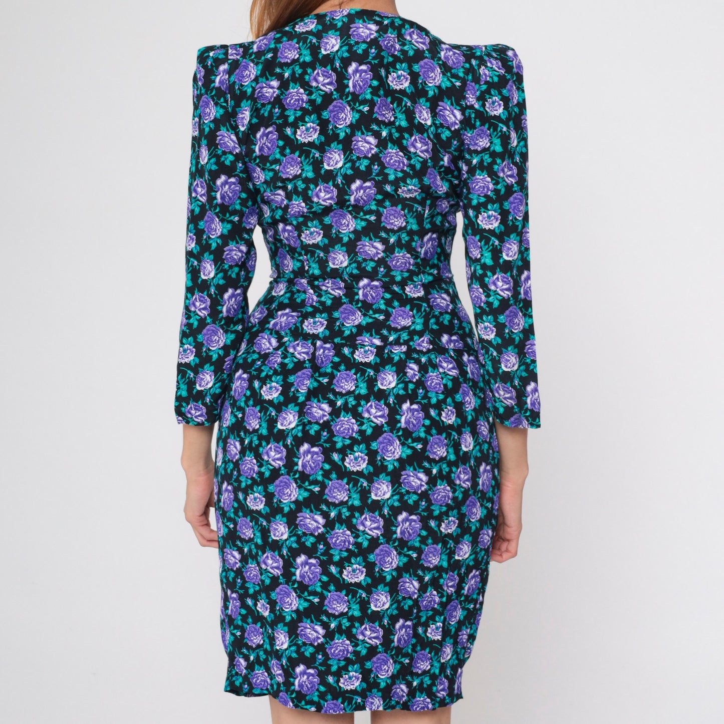 90s All That Jazz Black Floral Mini Dress Puff Sleeve Button-Up Small S