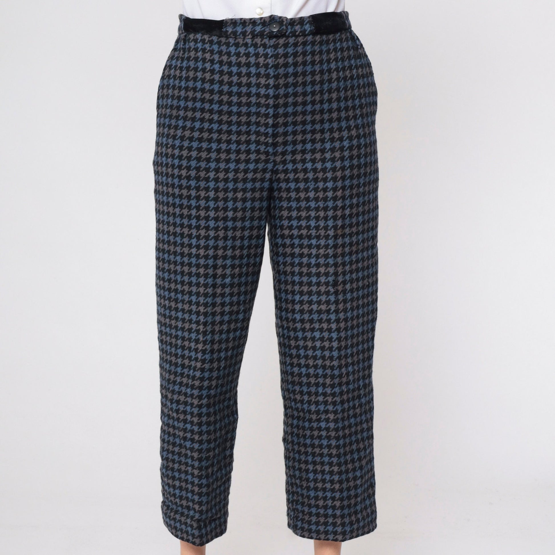 80s Bill Blass Houndstooth Wool Trousers High Waist Straight Leg Medium