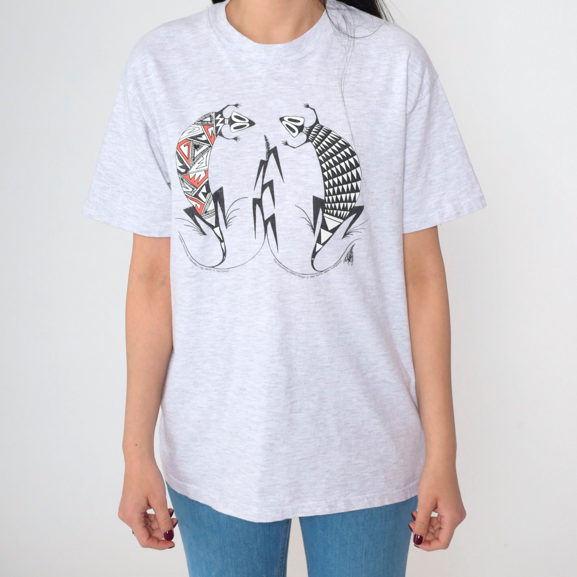 90s Sylvia Naha Humphrey Lizard Graphic T-Shirt Heather Grey Large