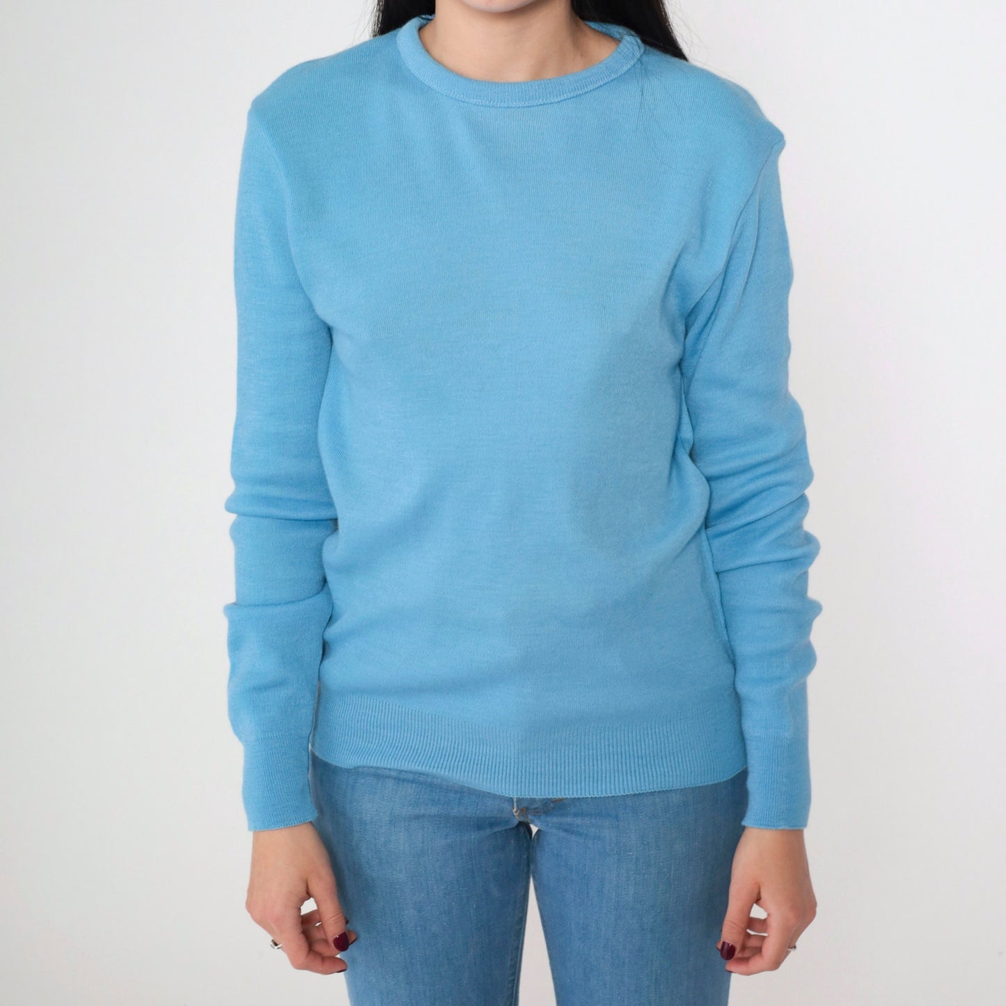 70s Barclay Cornflower Blue Knit Crewneck Sweater Medium M