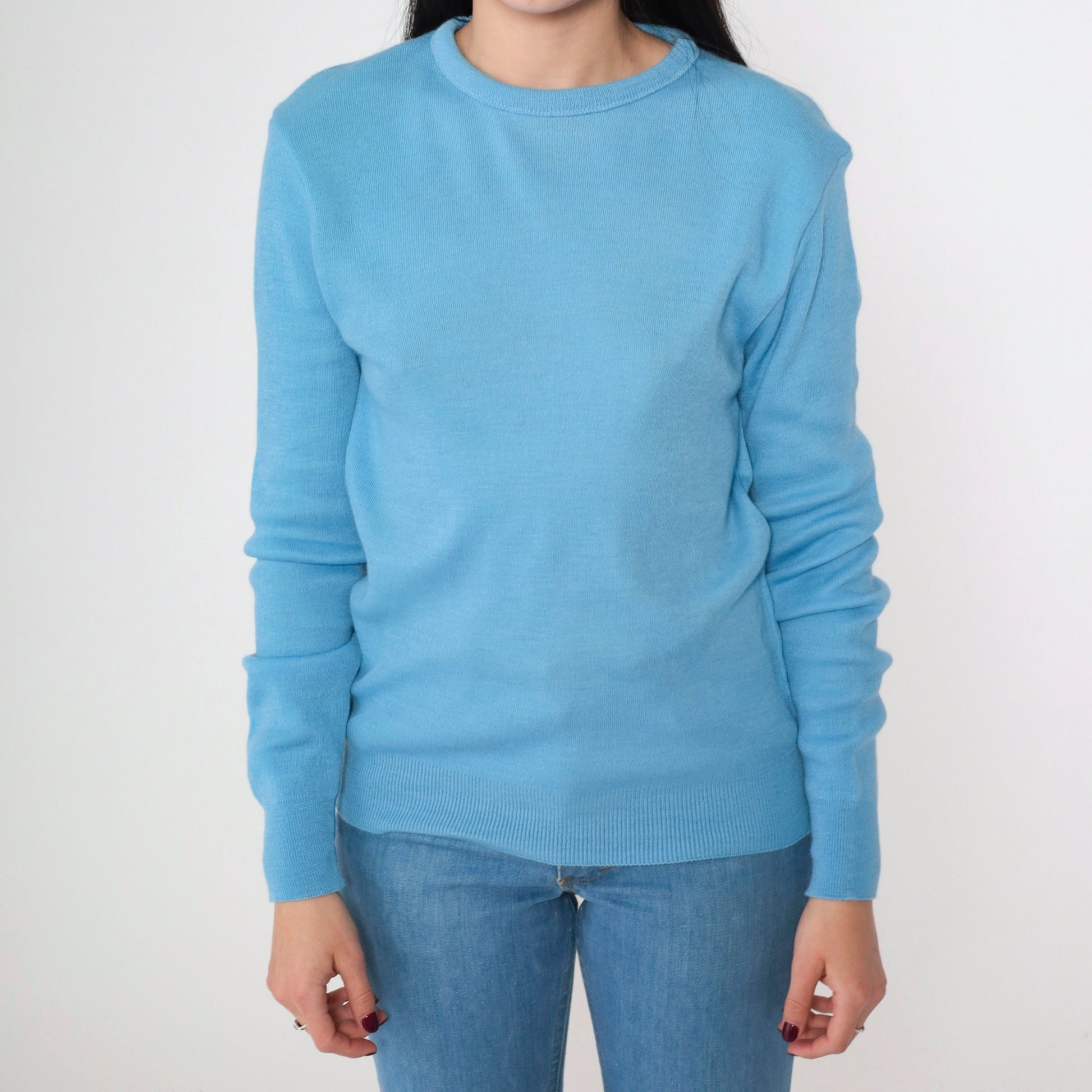 70s Barclay Cornflower Blue Knit Crewneck Sweater Medium M