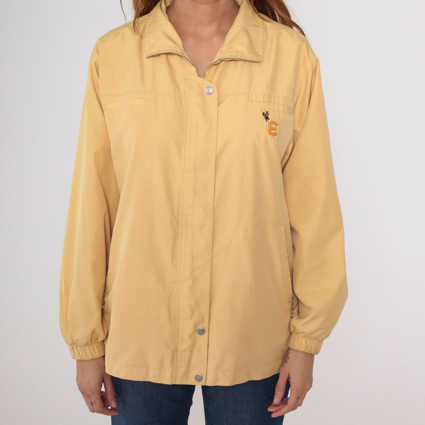 90s Yellow Windbreaker Jacket E Patch Zip Up Large