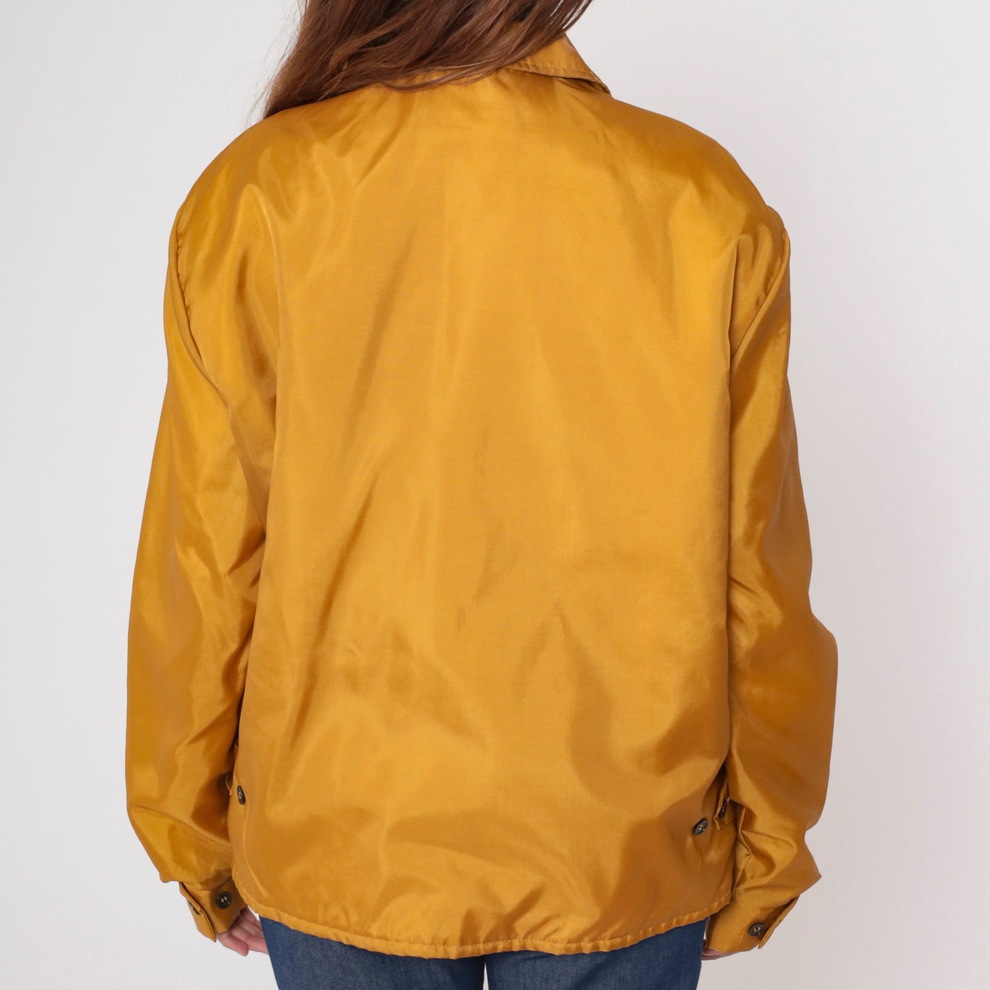 70s Calderon of California Mustard Windbreaker Jacket Faux Fur Lined Large L