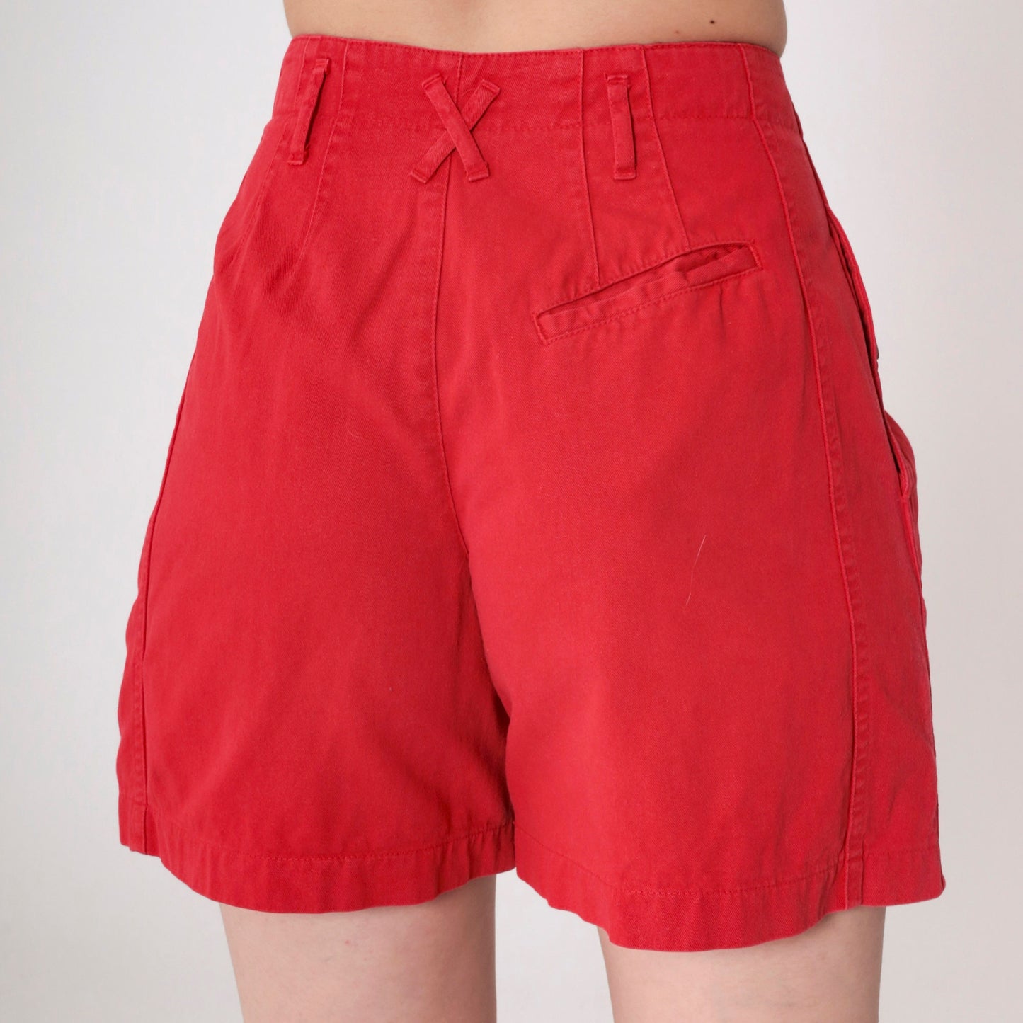 90s Red Pleated High-Waist Shorts Cotton Small