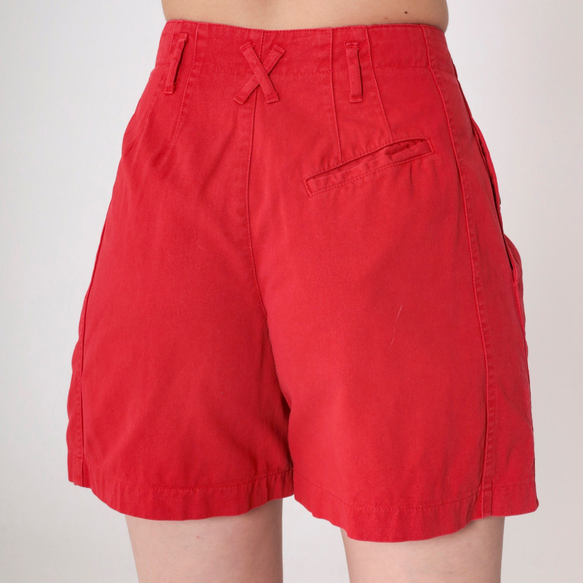 90s Red Pleated High-Waist Shorts Cotton Small