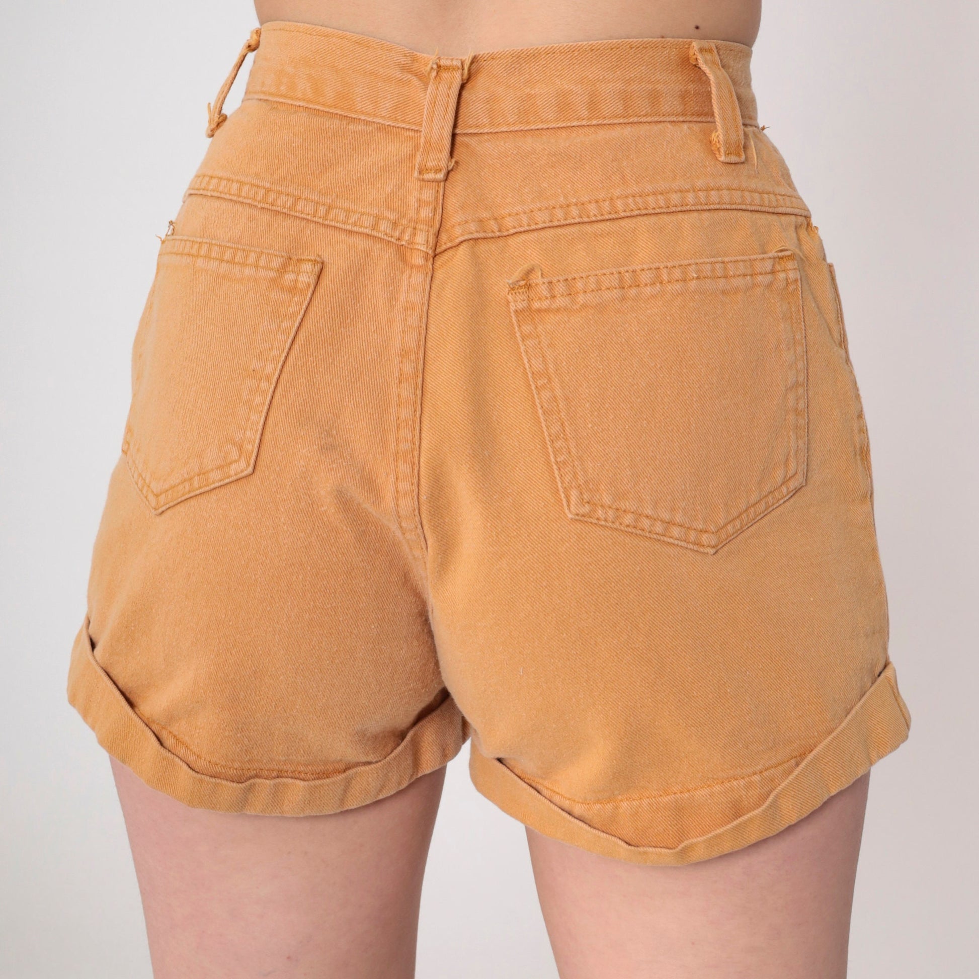 90s Tan Denim Shorts High Waist Cuffed Cotton Jean Shorts Small S