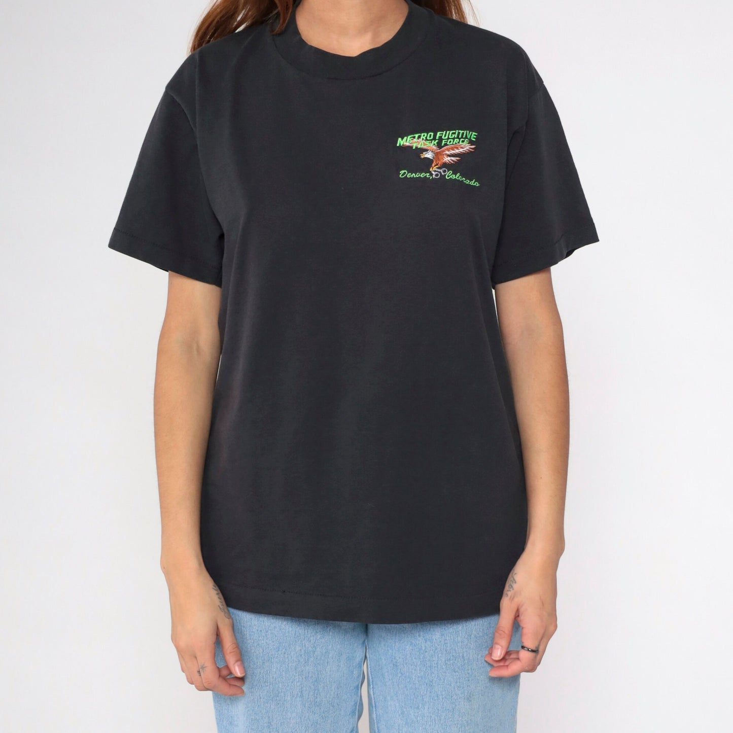 90s Metro Fugitive Task Force Denver Police Graphic Tee Black Large