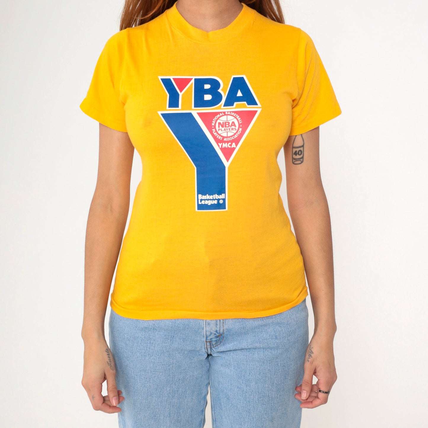 80s NBA YMCA Youth Basketball All-Stars T-Shirt Meadow Gold Graphic Extra Small