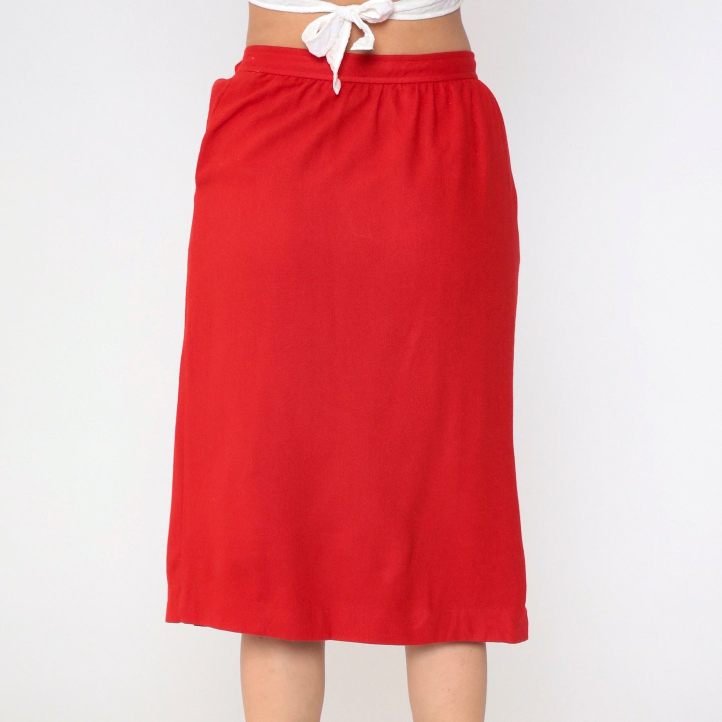80s I. Magnin Evan Picone Red Wool Pencil Skirt High Waist Medium