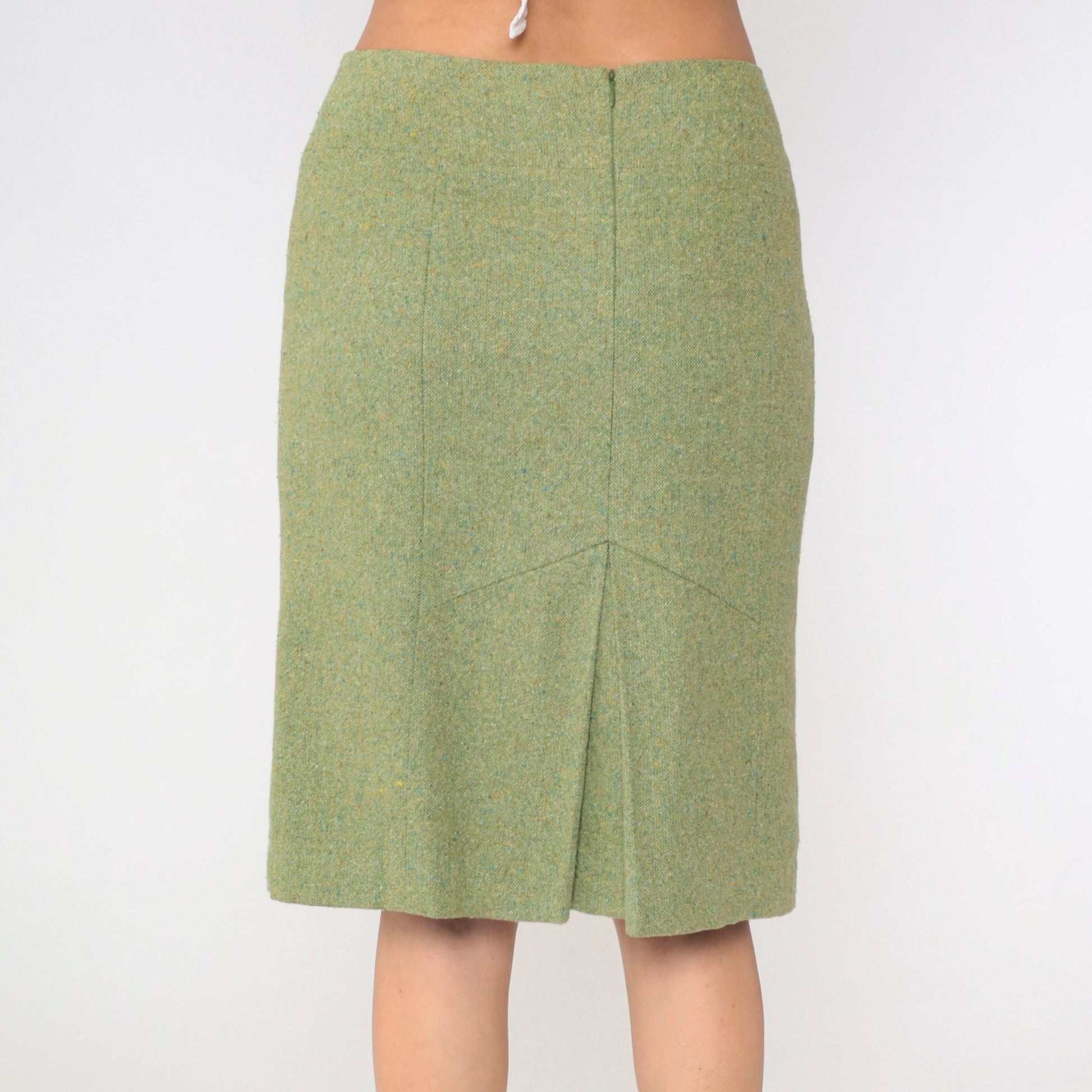 90s Ann Taylor Loft Green Wool Pencil Skirt Midi Kick Pleat Small