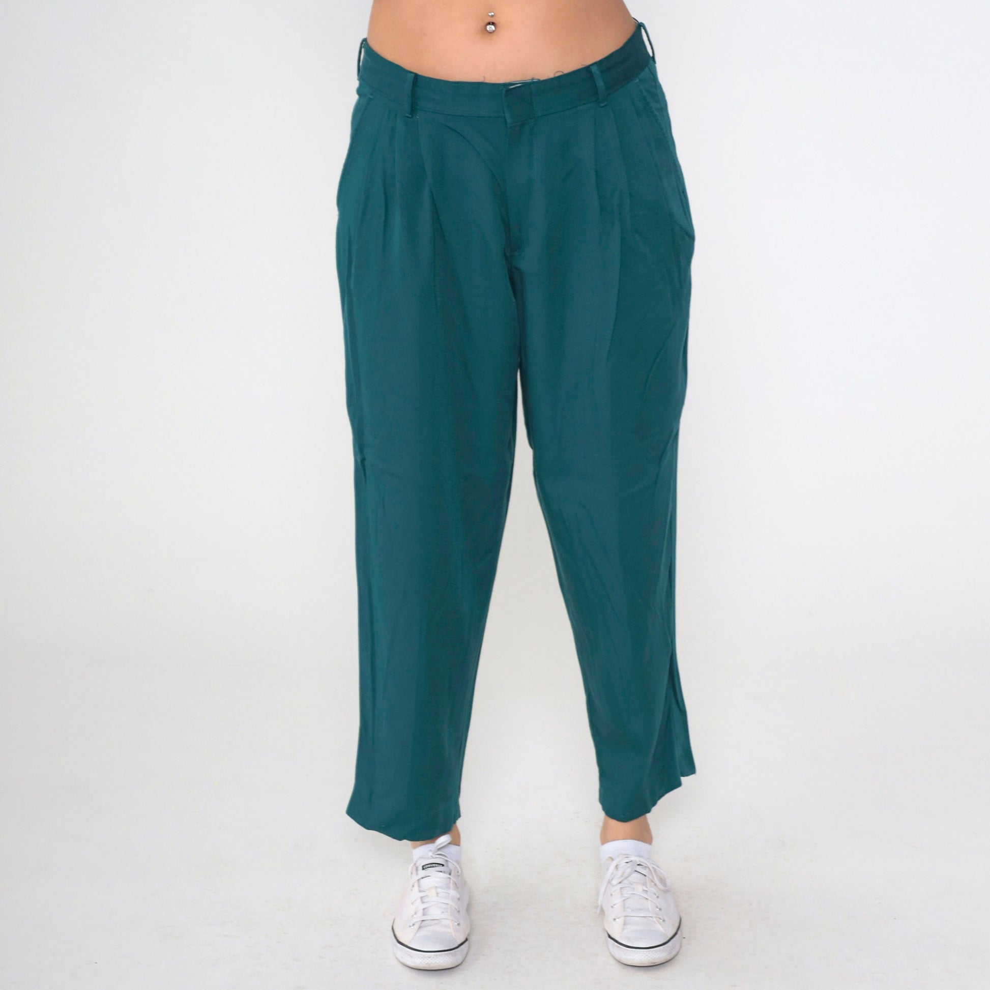 00s Michael James Emerald Green Pleated Trousers Straight Tapered Leg Large