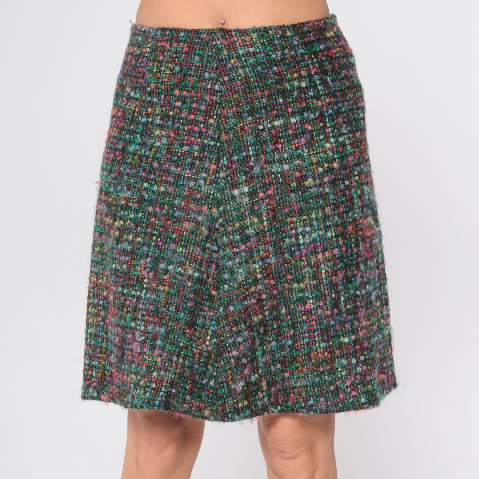 70s Multicolor Tweed Two Piece Suit Jacket and Pencil Skirt Set Medium M