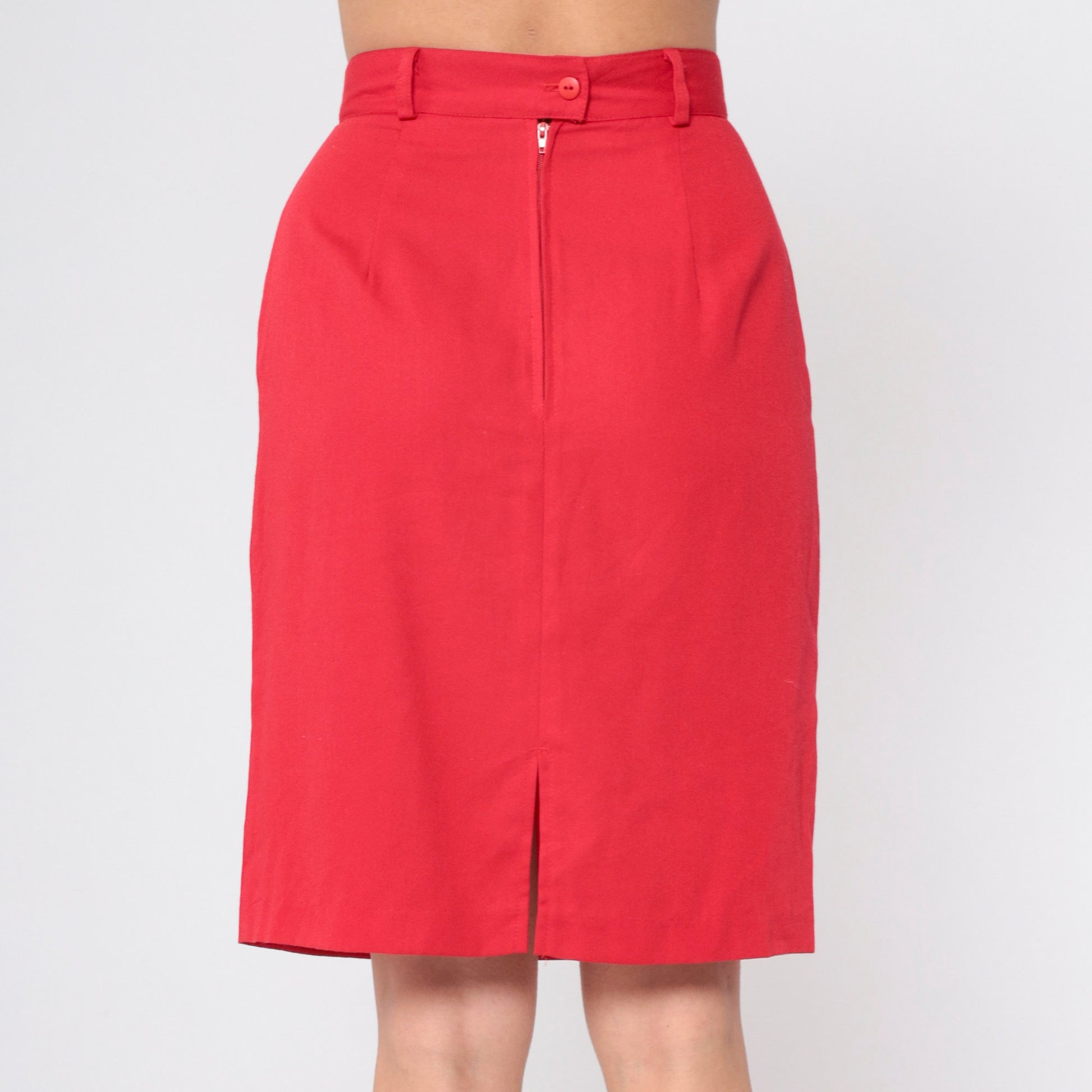 80s Bobbie Brooks Red Mini Pencil Skirt High Waisted Straight Cut Medium