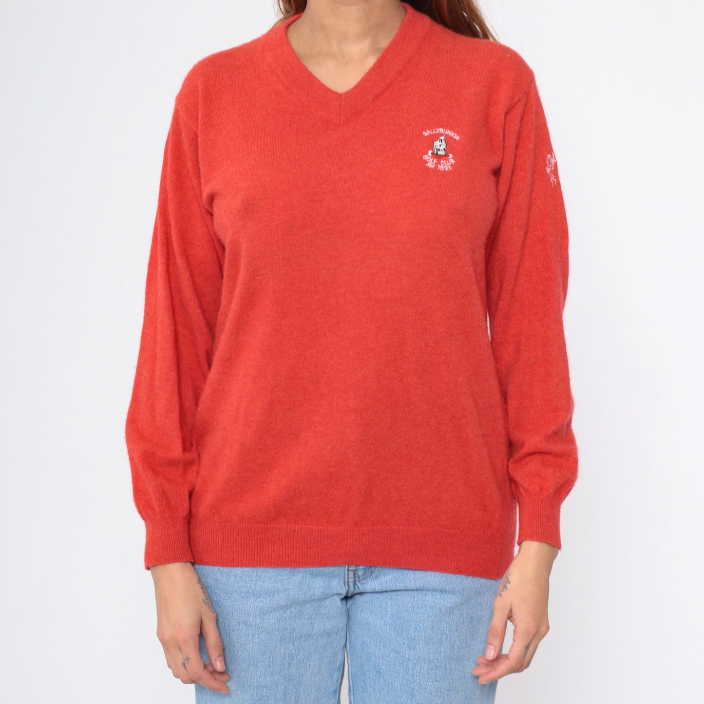 90s Ballybunion Golf Club Merino Wool Angora V-Neck Sweater Red Medium M