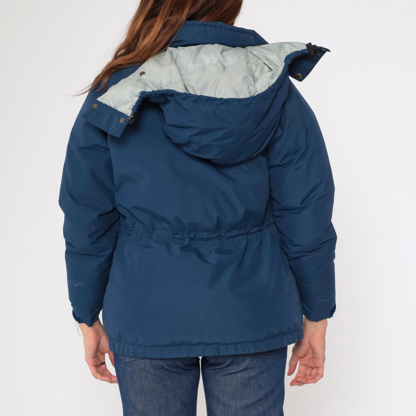 80s LL Bean Blue Goretex Down Puffer Ski Jacket Hood Small S