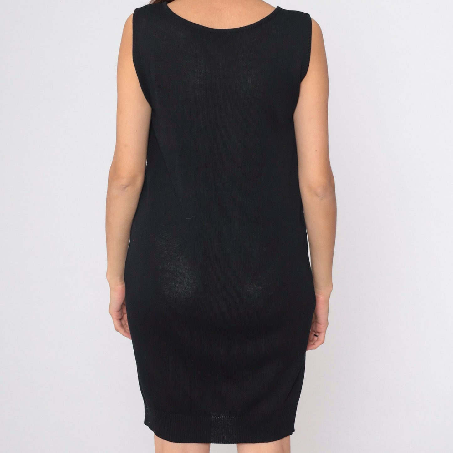 90s Donna Karan Black Knit Mini Dress Semi-Sheer Sleeveless Shift Medium